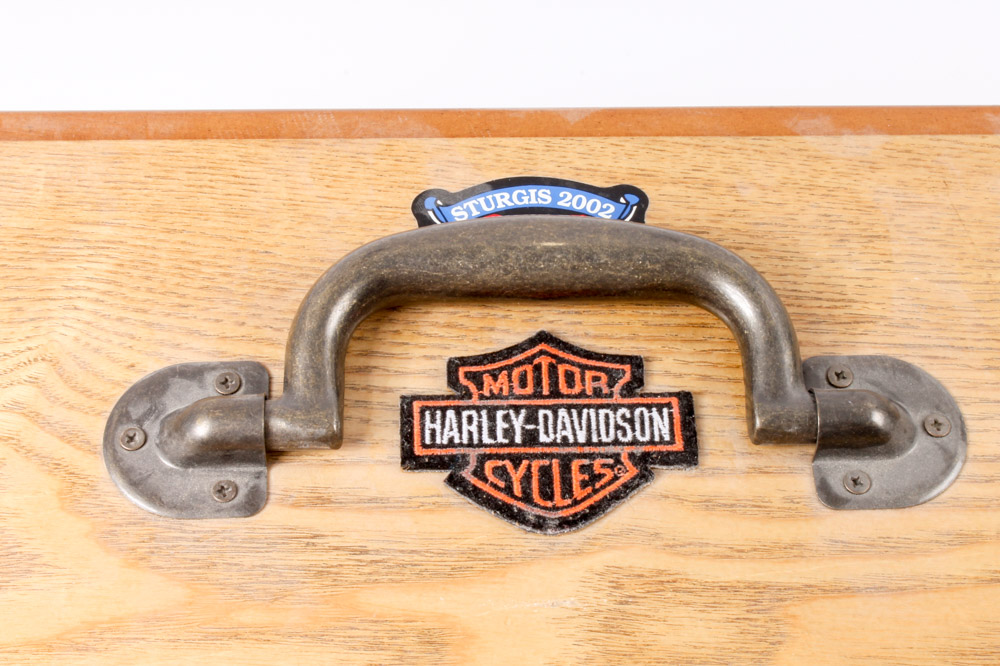 Wooden Harley-Davidson Box with Memorabilia