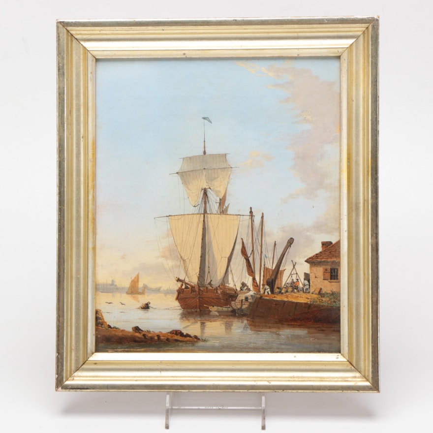 Oil Painting on Canvas of a Harbor Scene