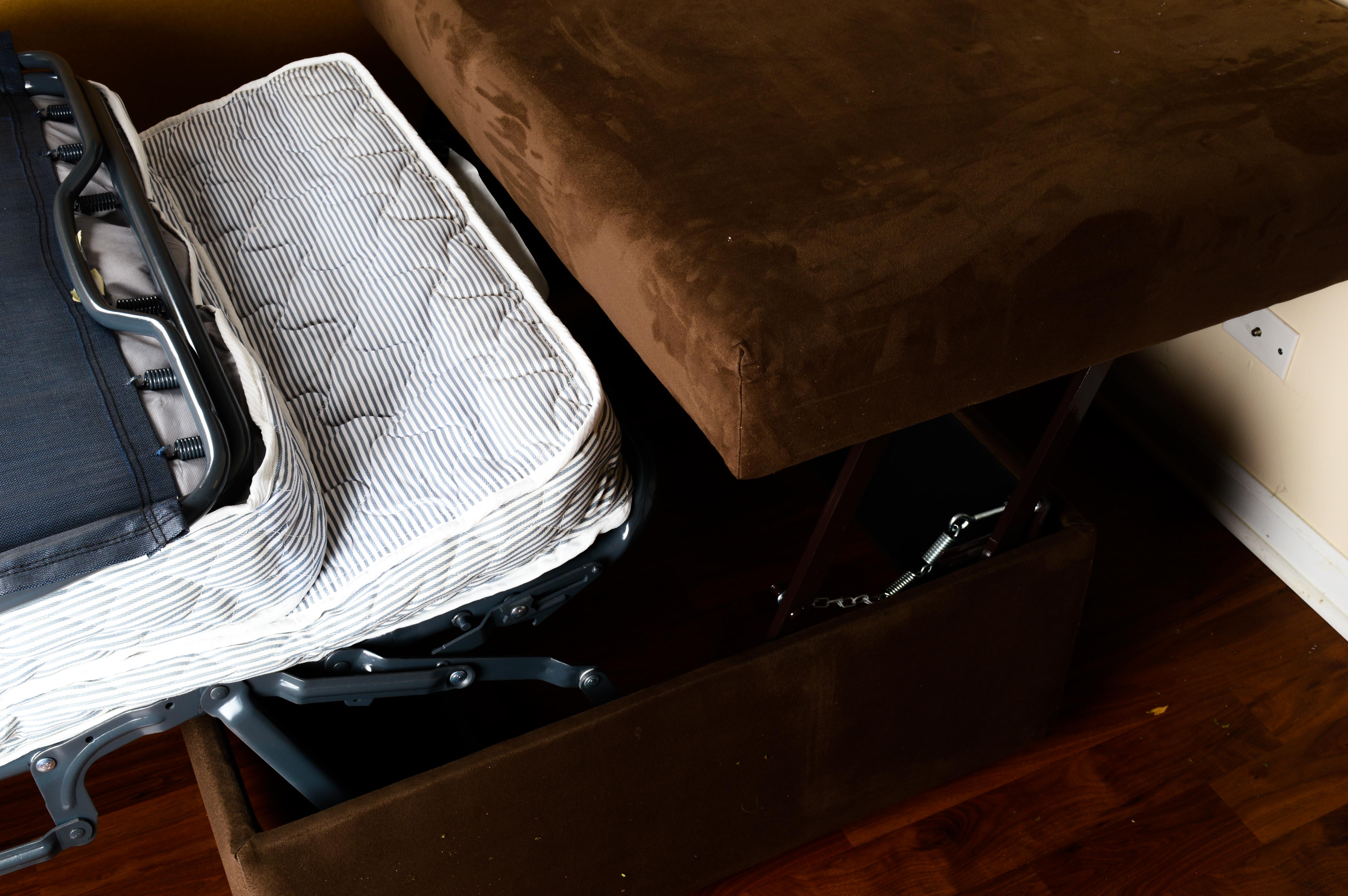 Brown Suede Storage Ottoman with Fold Out Single Bed by Kingsdown