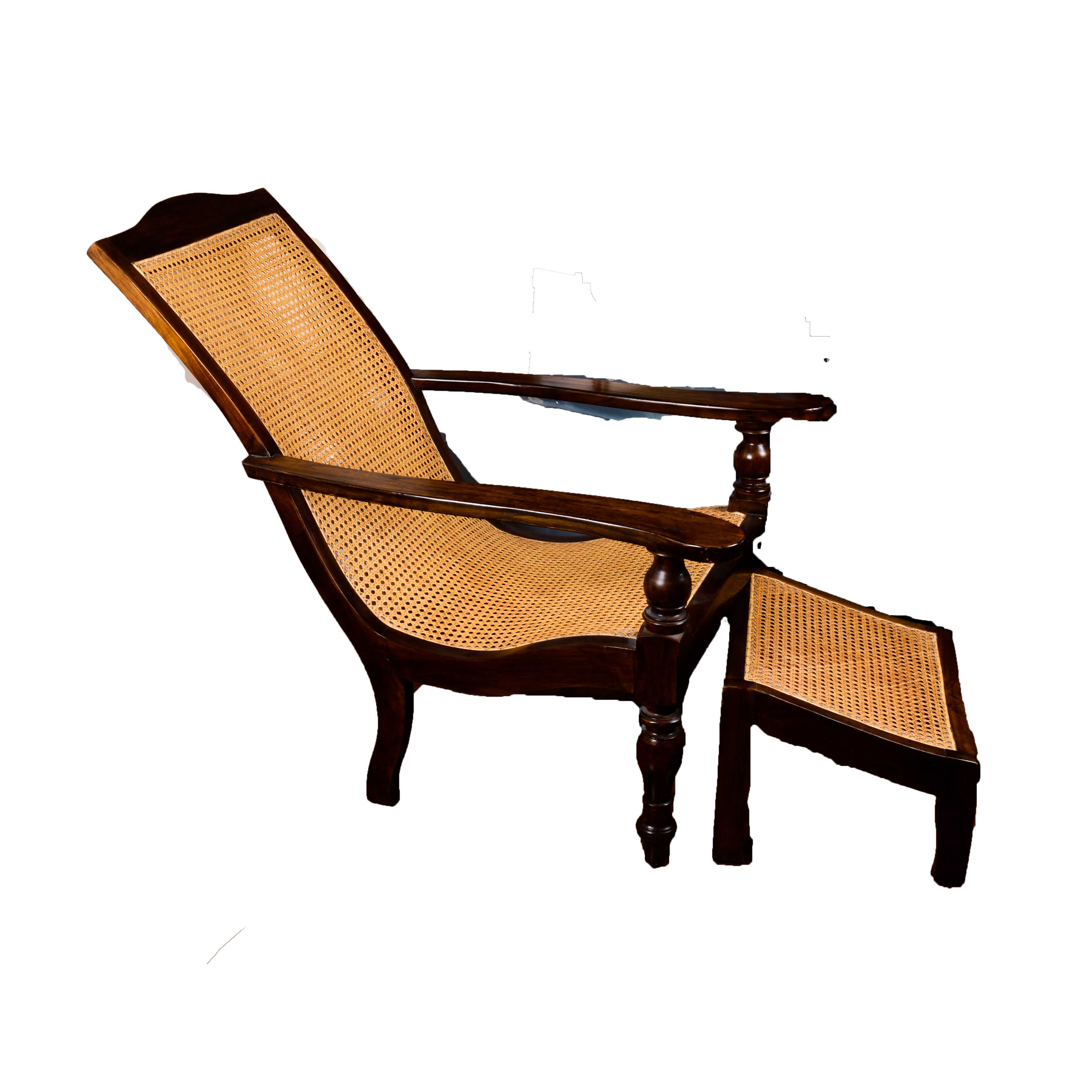 Vintage Oak Wicker Chair with Ottoman