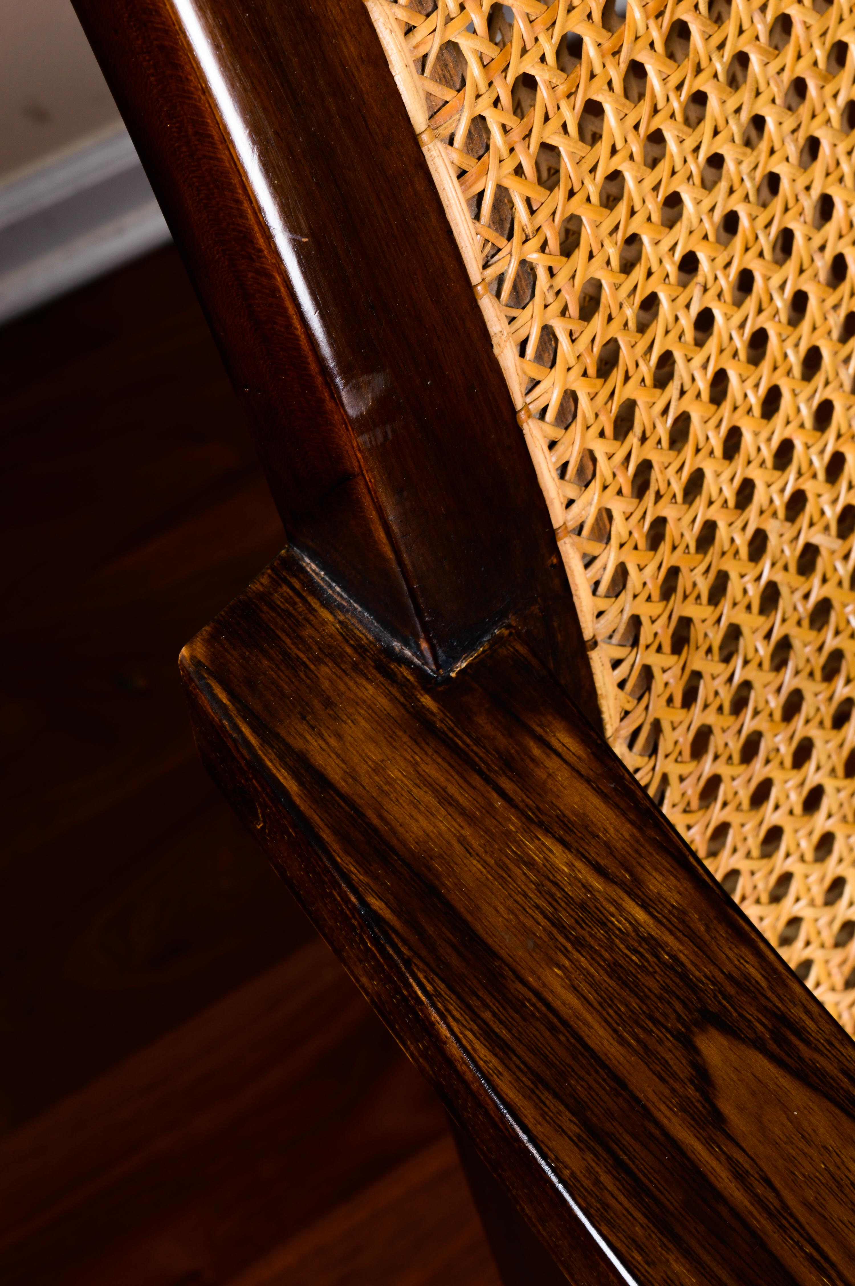 Vintage Oak Wicker Chair with Ottoman