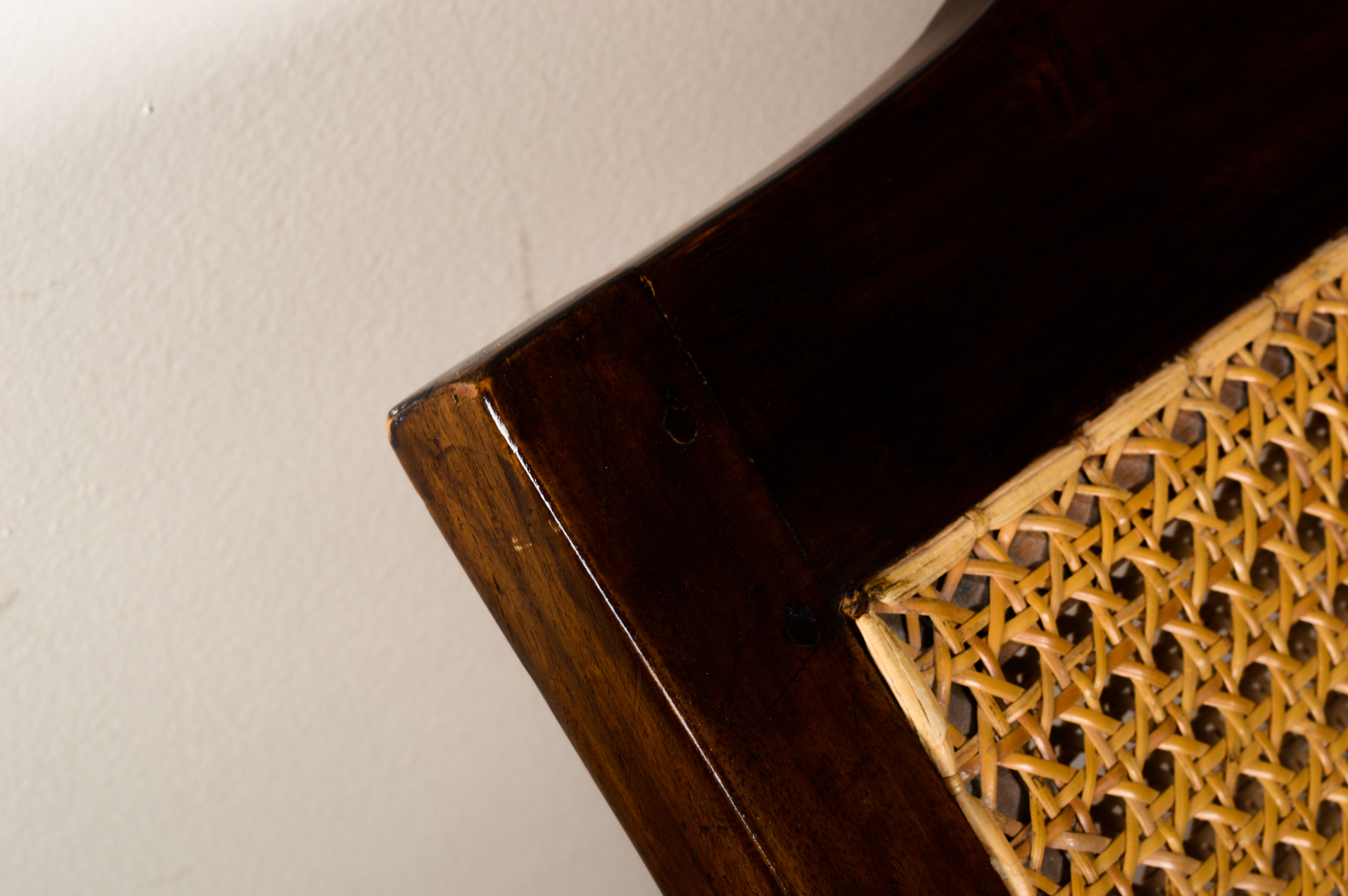 Vintage Oak Wicker Chair with Ottoman