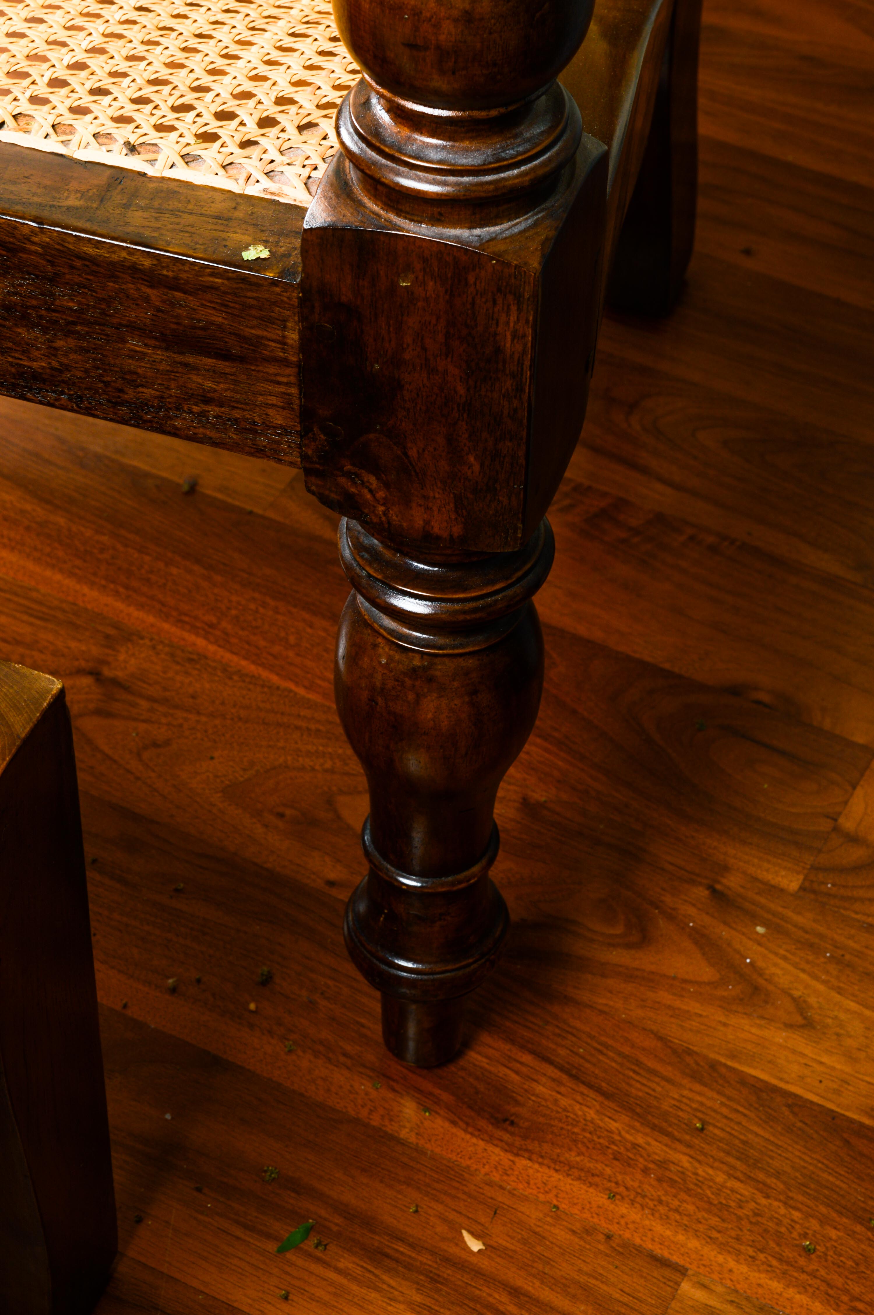 Vintage Oak Wicker Chair with Ottoman