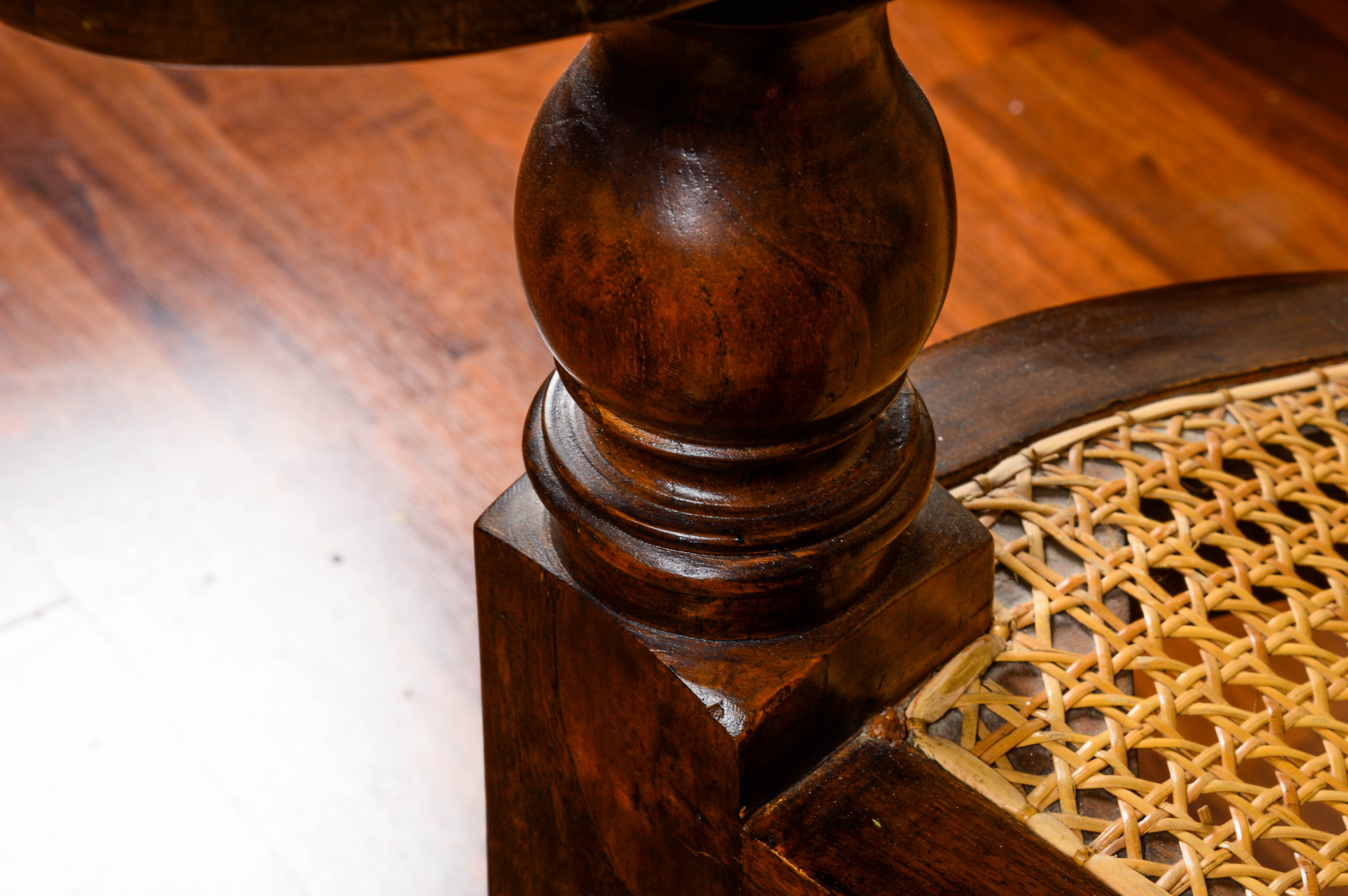 Vintage Oak Wicker Chair with Ottoman