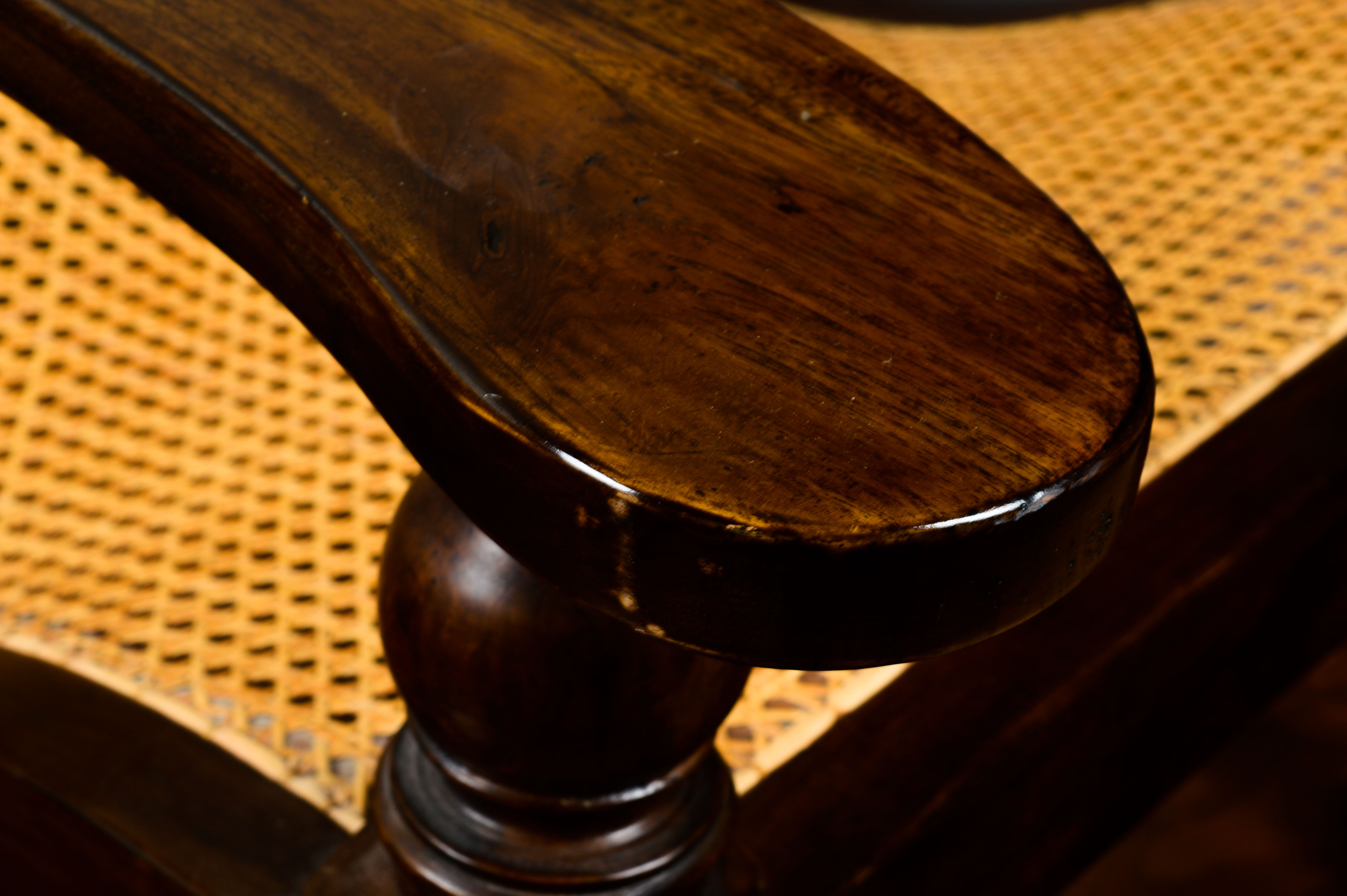 Vintage Oak Wicker Chair with Ottoman