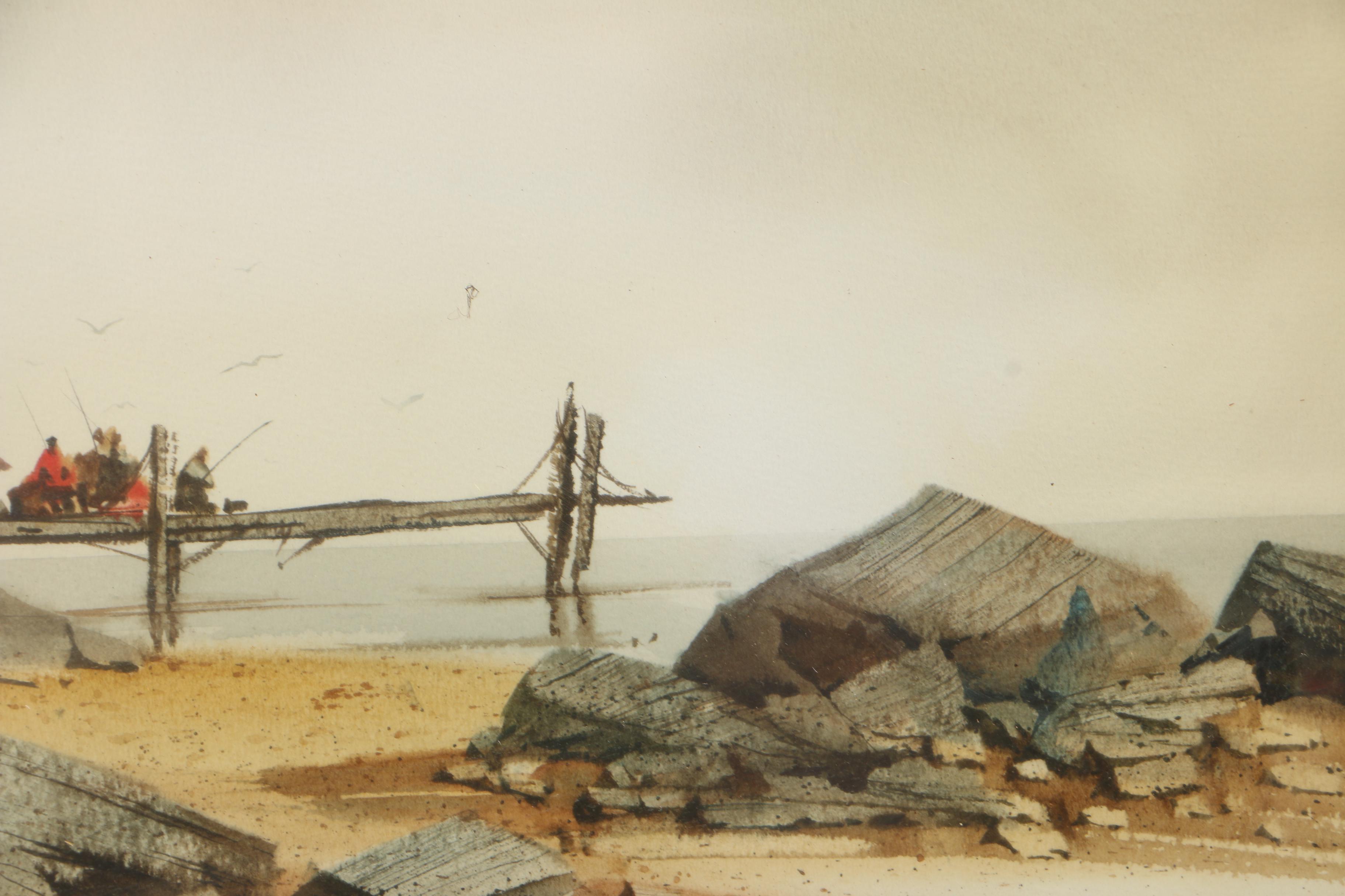 Jim Walker Watercolor on Paper of a Rocky Beach Landscape