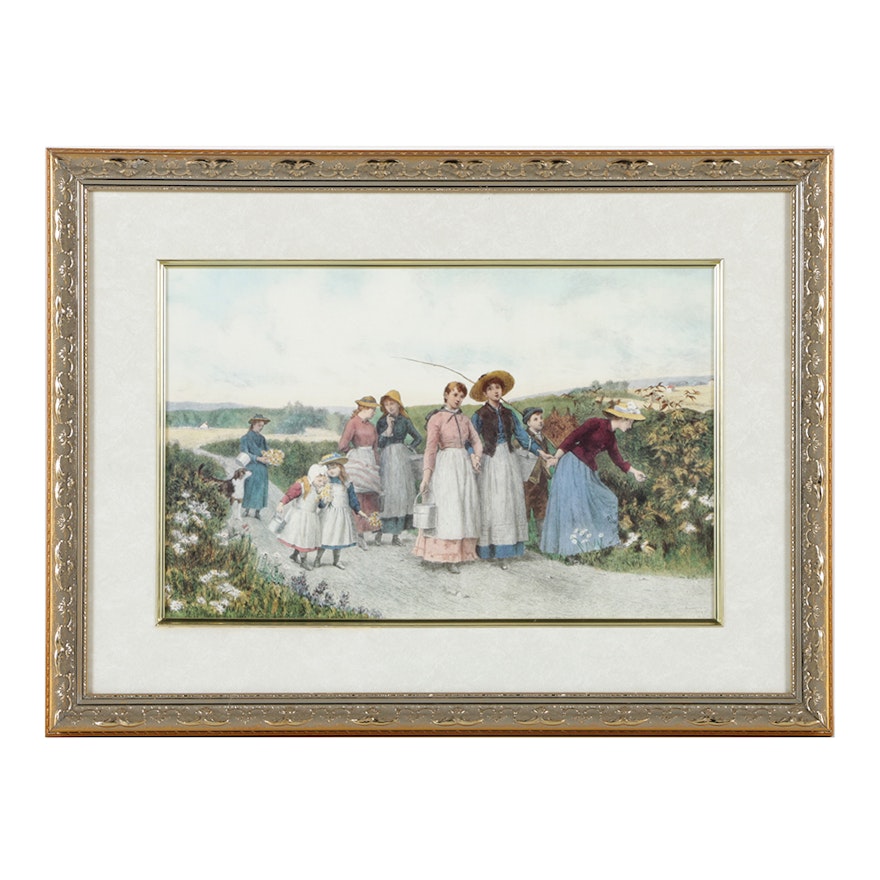 Framed Print of Jennie Brownscombe's "Berry Pickers"