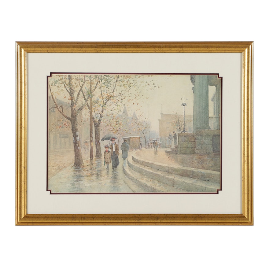 Offset Lithograph of Paul Sawyier's "Walking in the Rain"