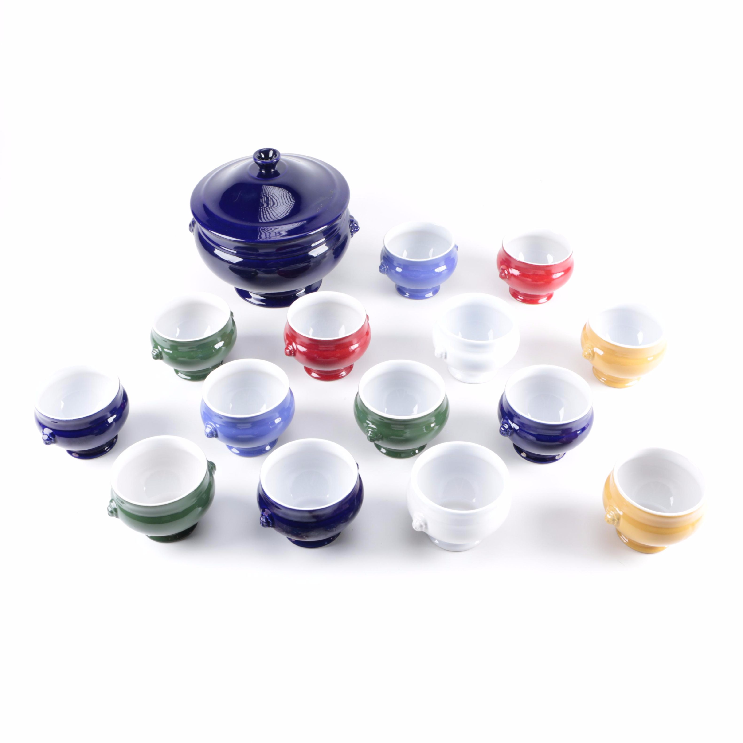 Emile Henry "Le Potier" Lion's Head Soup Tureen and Bowl Set