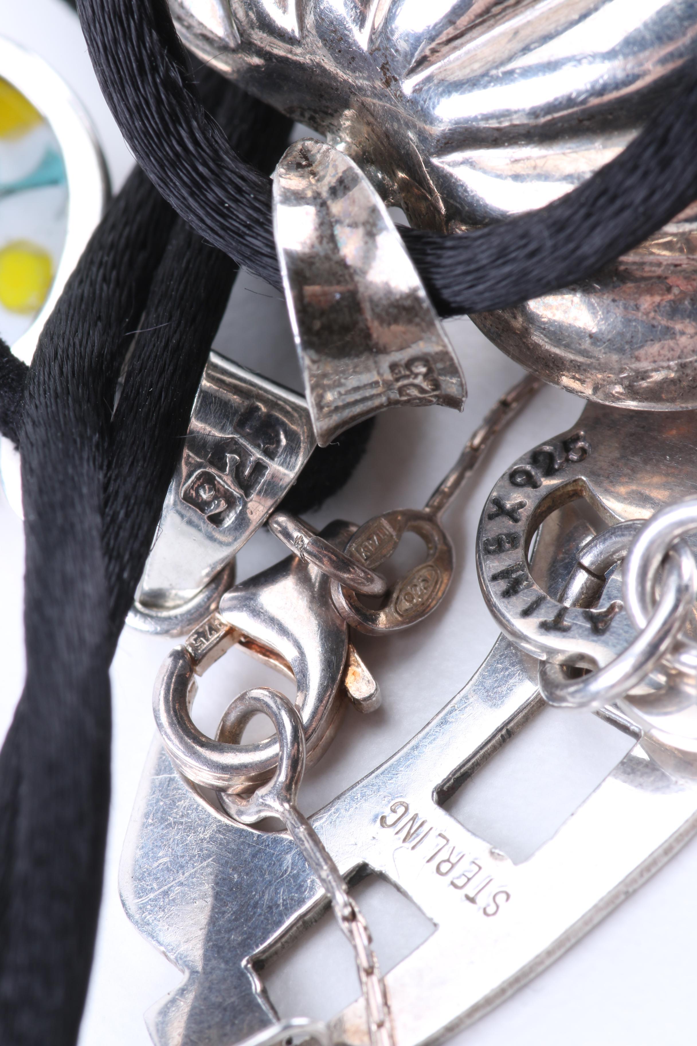 Silver Jewelry Including Puffed Heart Pendant and Abalone Butterfly Brooch