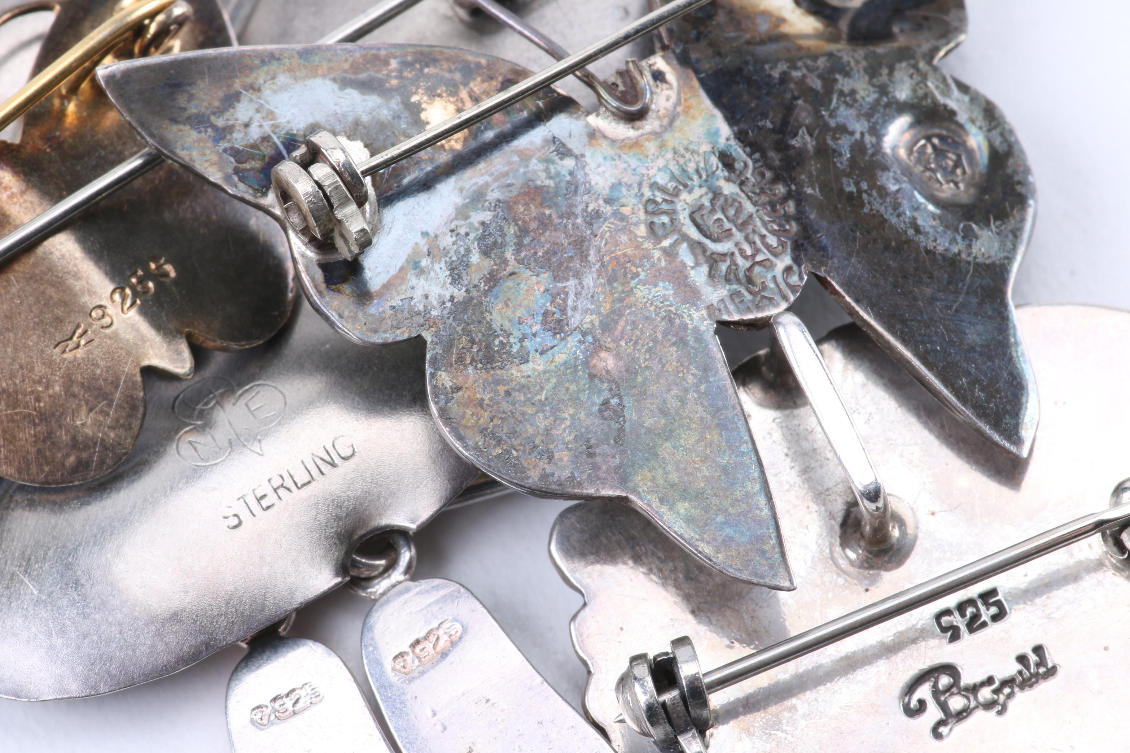 Silver Jewelry Including Puffed Heart Pendant and Abalone Butterfly Brooch