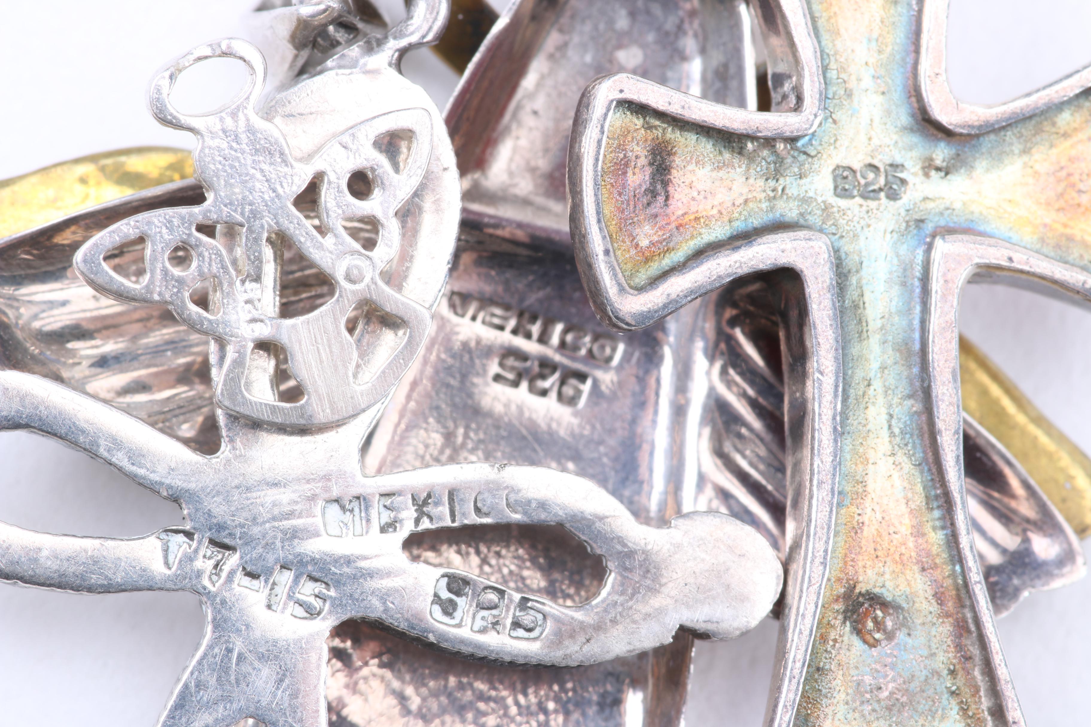 Silver Jewelry Including Puffed Heart Pendant and Abalone Butterfly Brooch