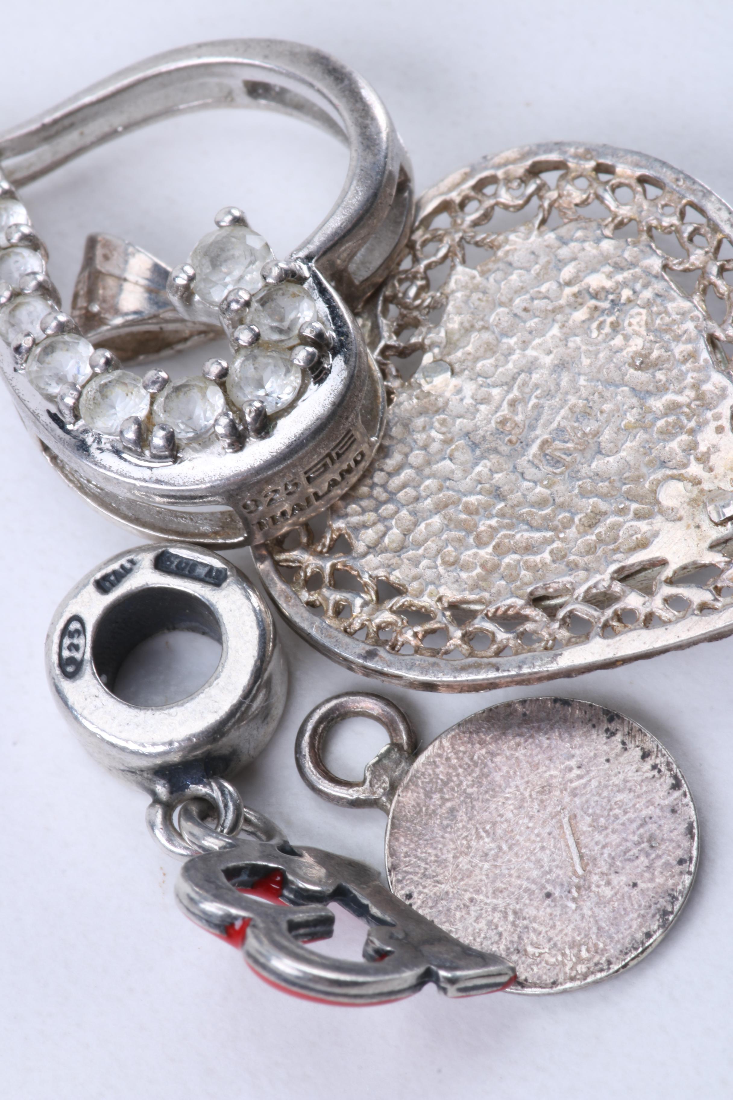 Silver Jewelry Including Puffed Heart Pendant and Abalone Butterfly Brooch