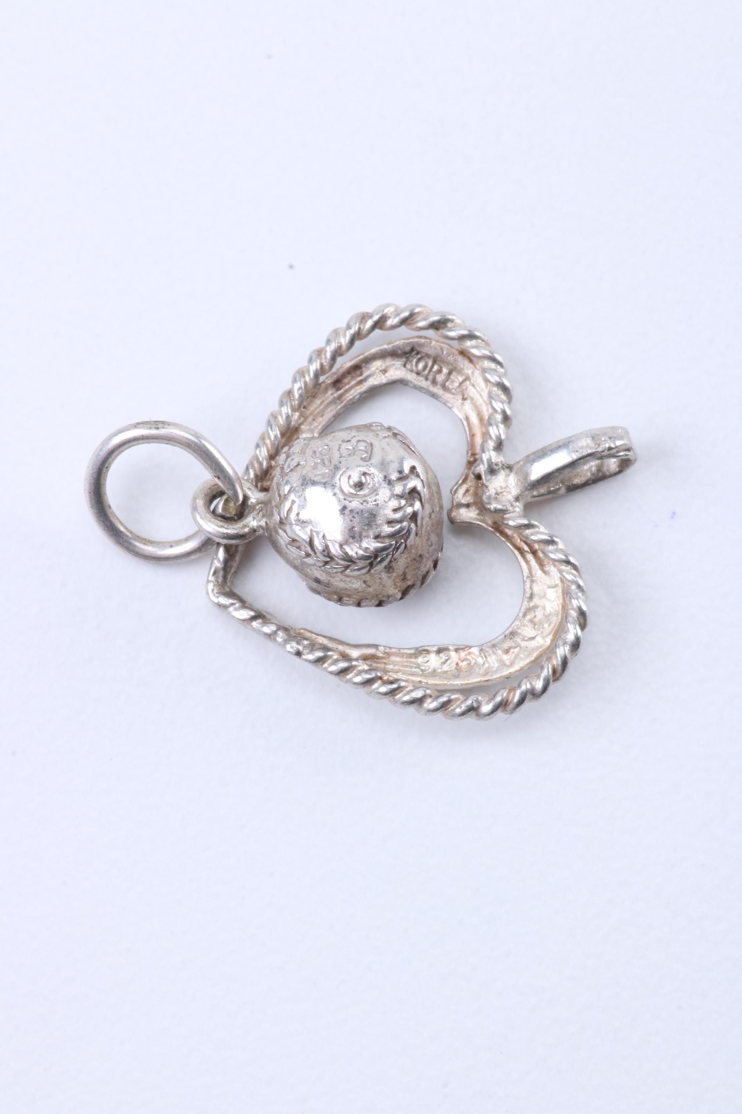 Silver Jewelry Including Puffed Heart Pendant and Abalone Butterfly Brooch