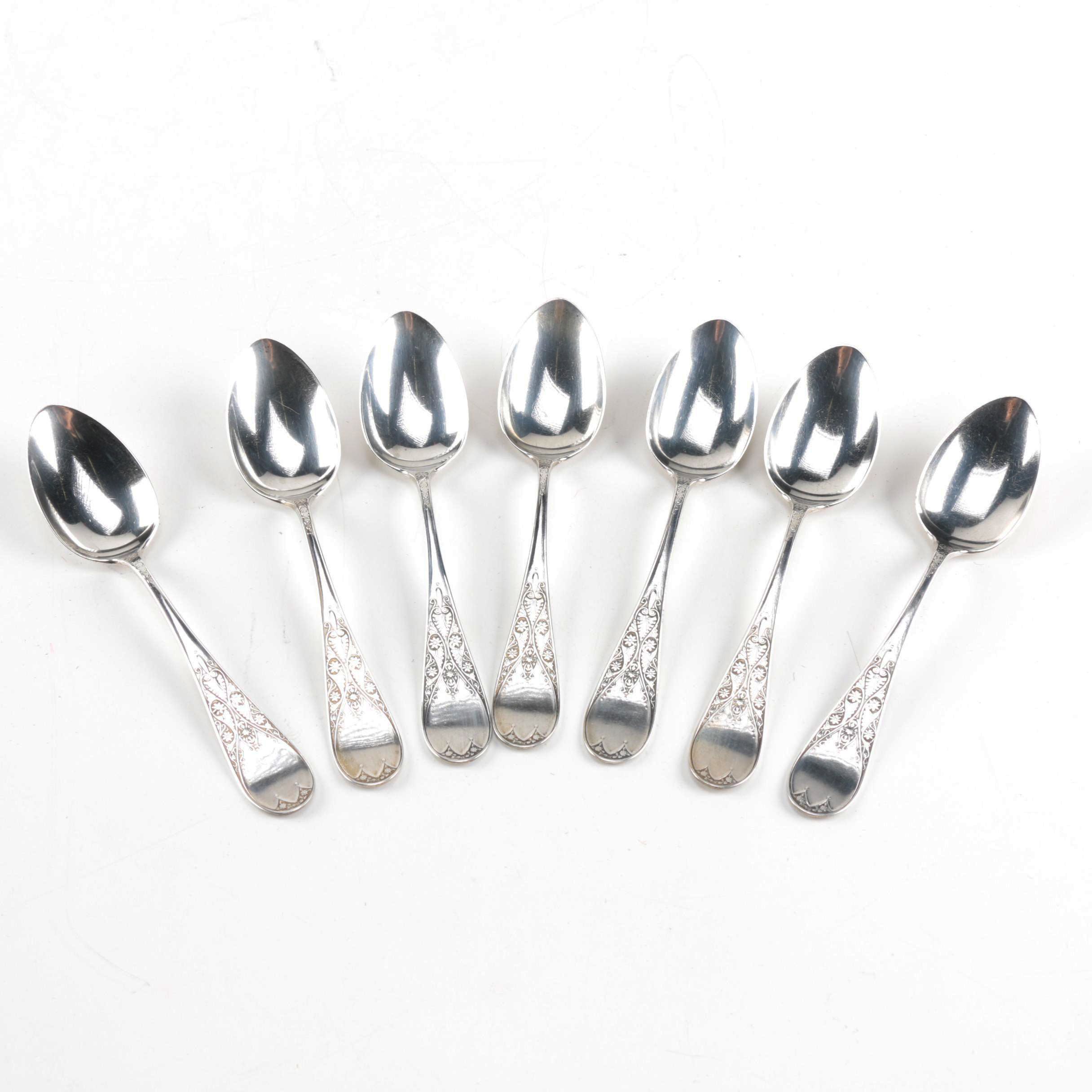 Sterling Silver Spoons with Etched Floral Handles