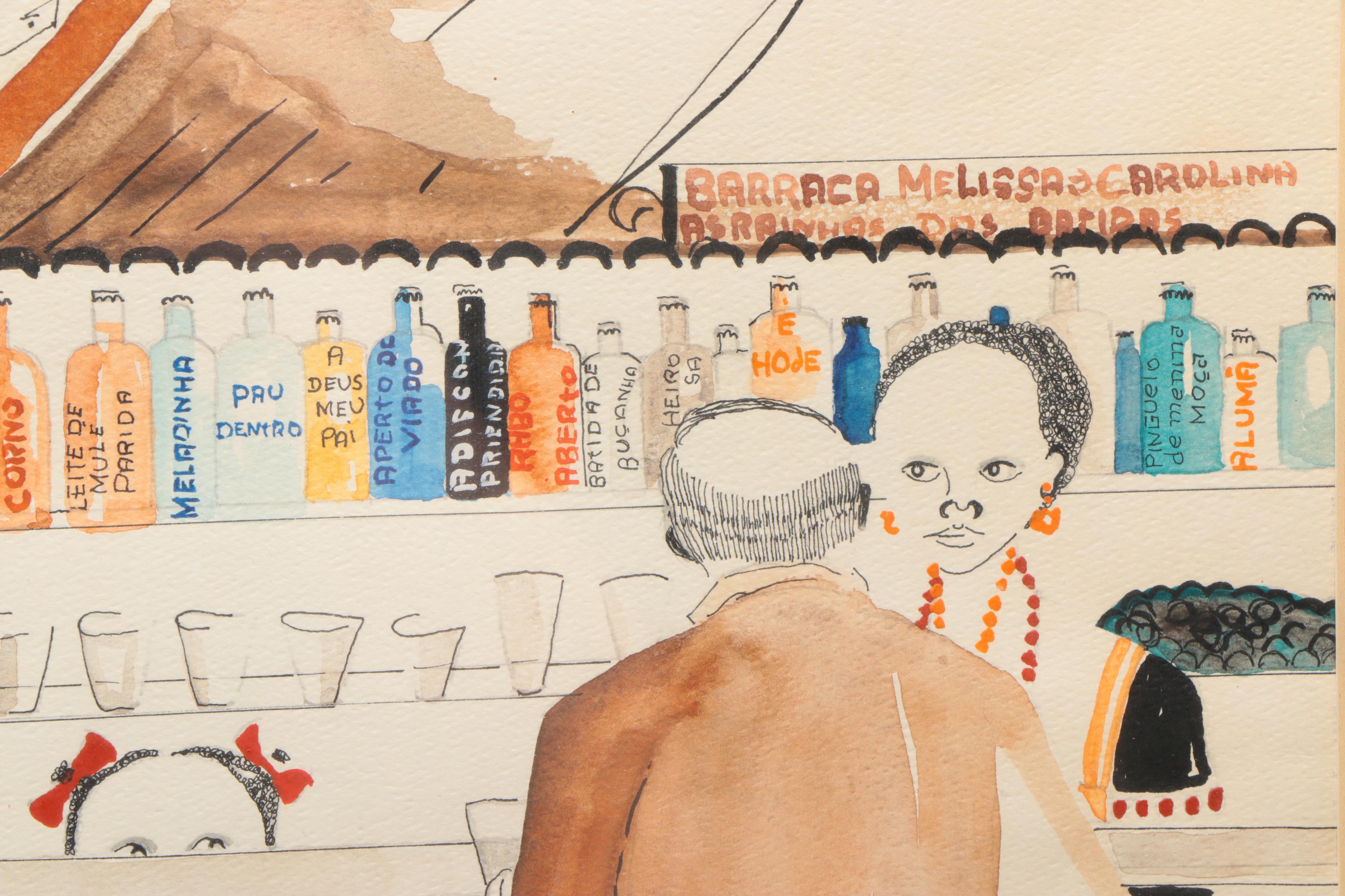 Terciliano Jr. Watercolor and Ink Painting on Paper "Domingo de Manhã"