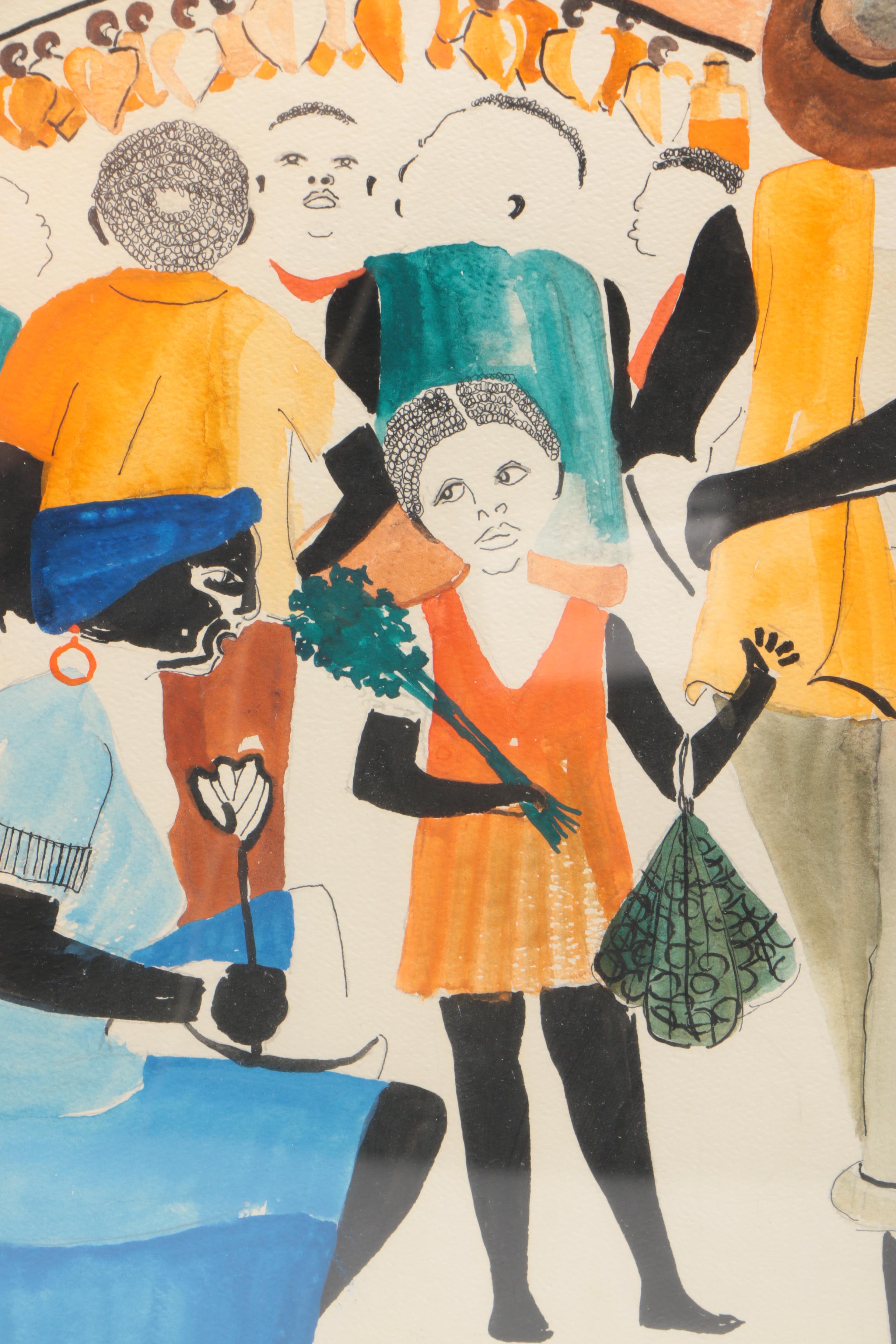 Terciliano Jr. Watercolor and Ink Painting on Paper "Domingo de Manhã"