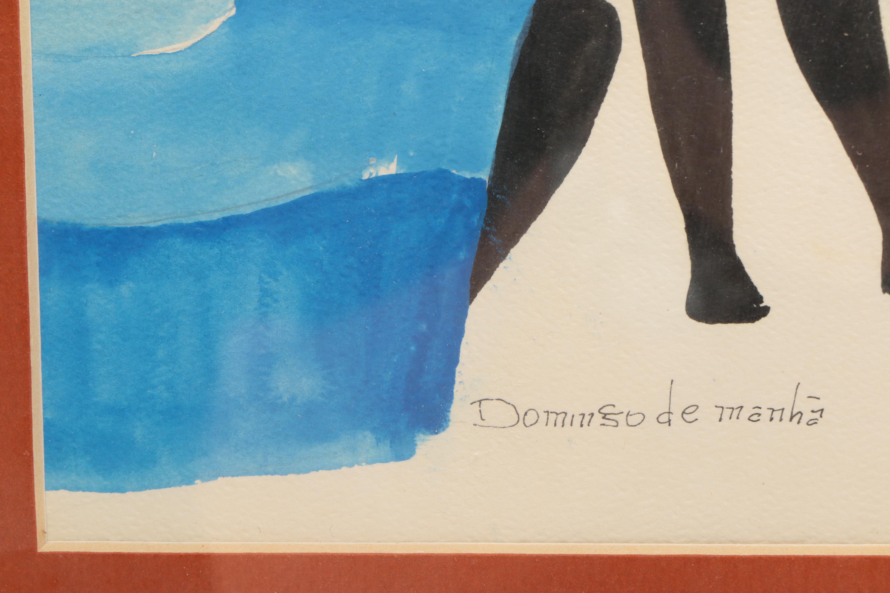 Terciliano Jr. Watercolor and Ink Painting on Paper "Domingo de Manhã"