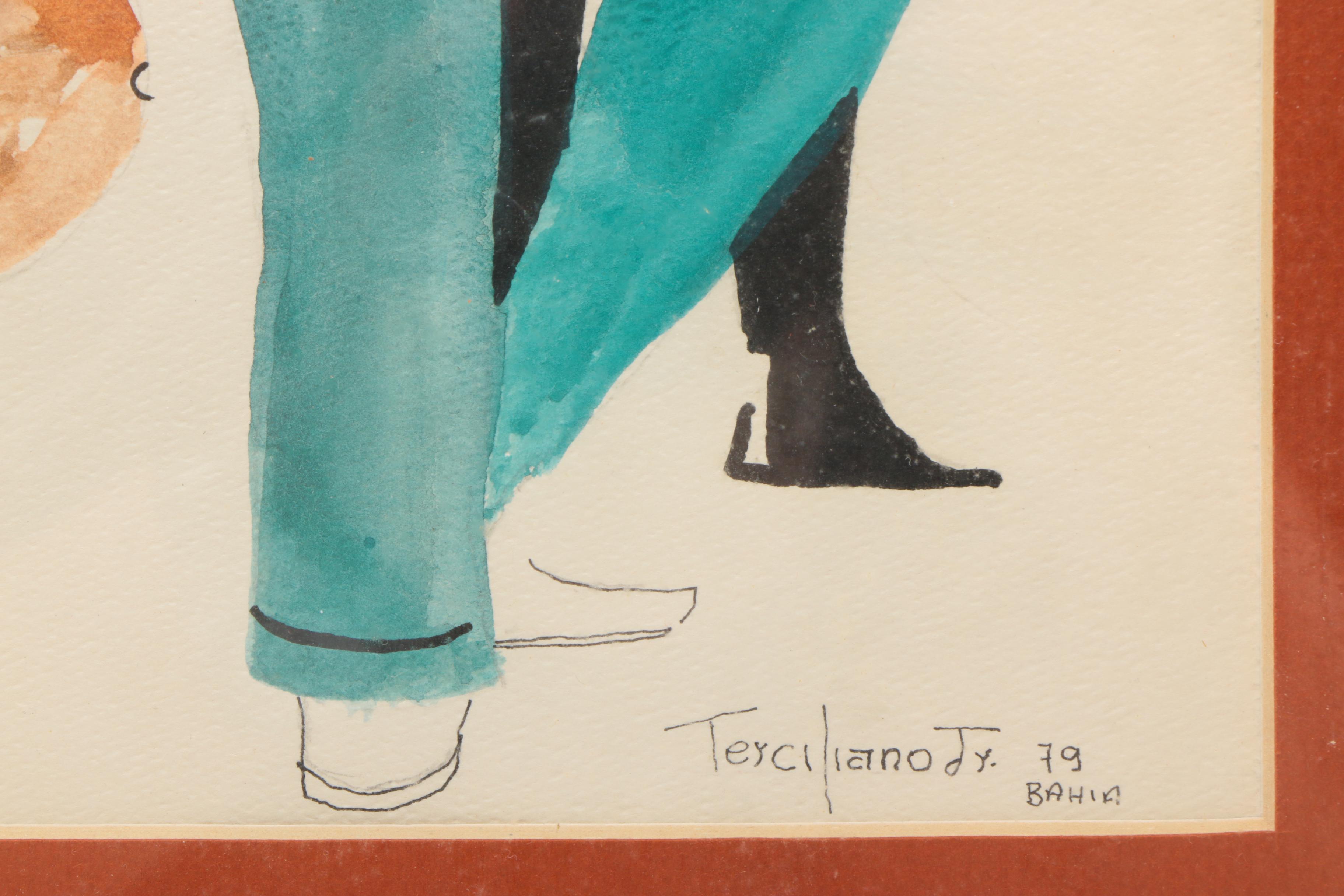 Terciliano Jr. Watercolor and Ink Painting on Paper "Domingo de Manhã"