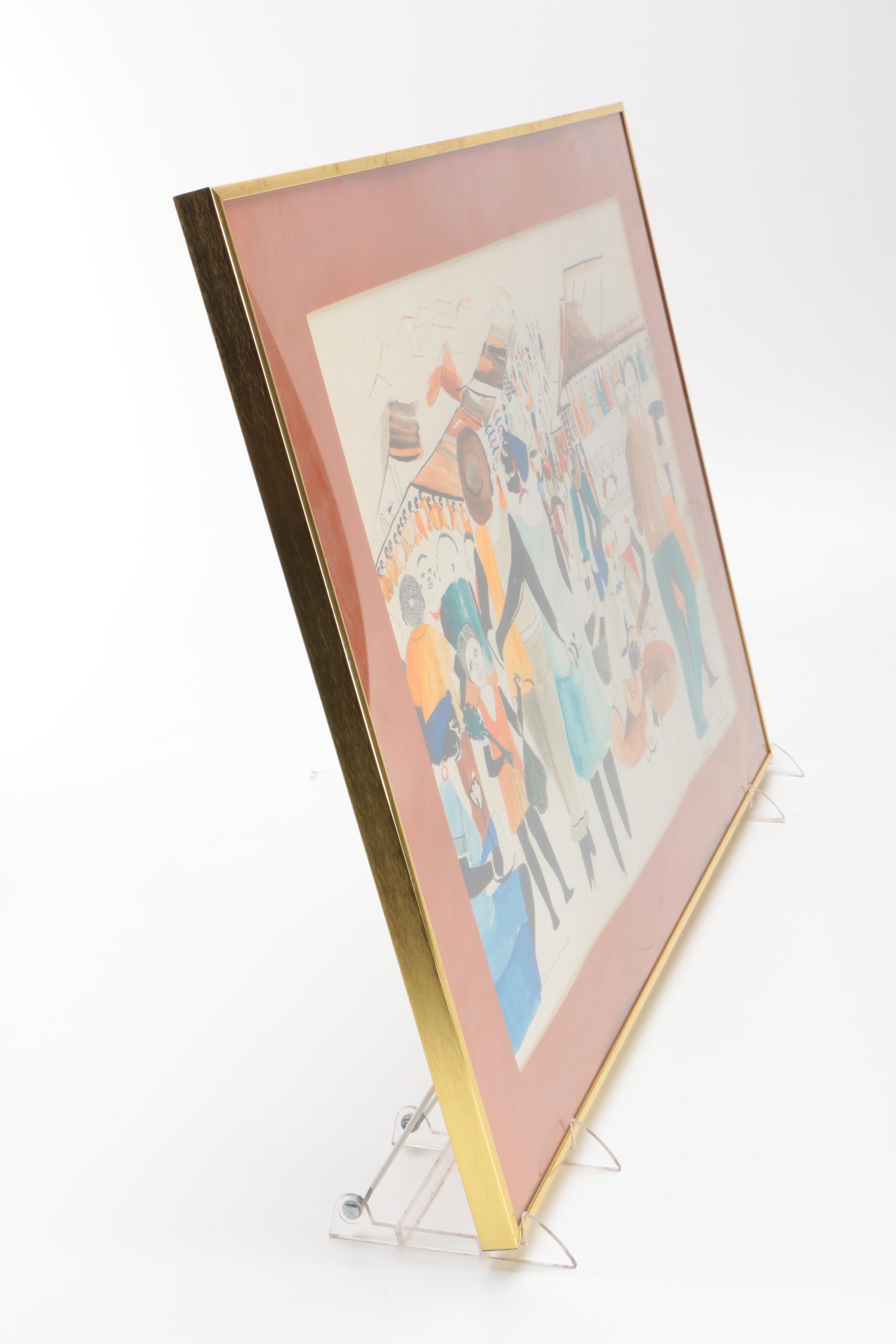 Terciliano Jr. Watercolor and Ink Painting on Paper "Domingo de Manhã"