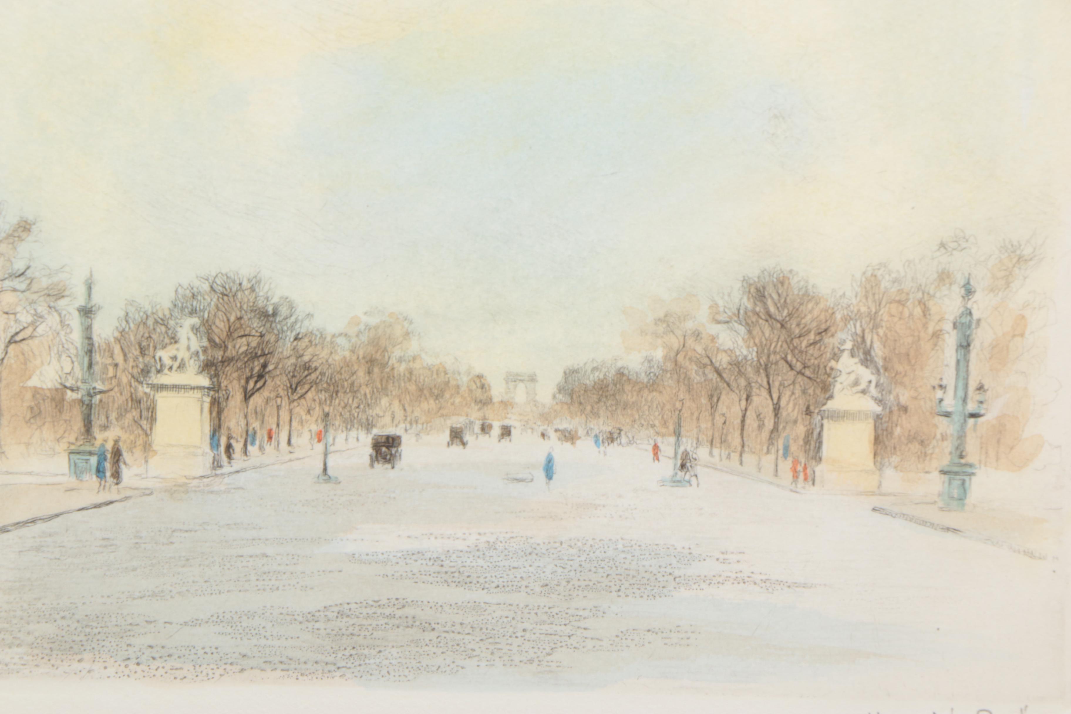 Henri Le Riche Color Etching on Paper of Parisian Street Scene