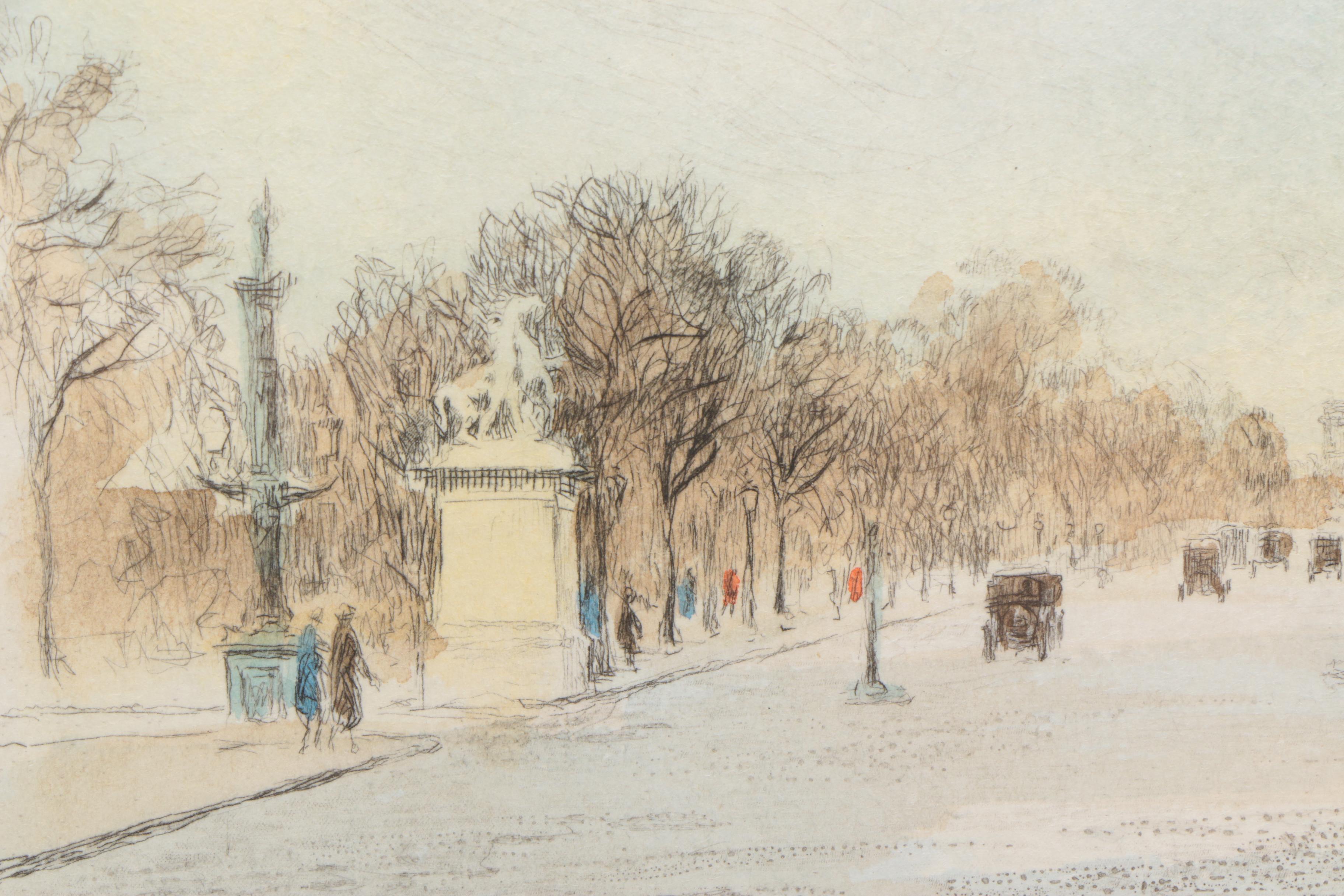 Henri Le Riche Color Etching on Paper of Parisian Street Scene