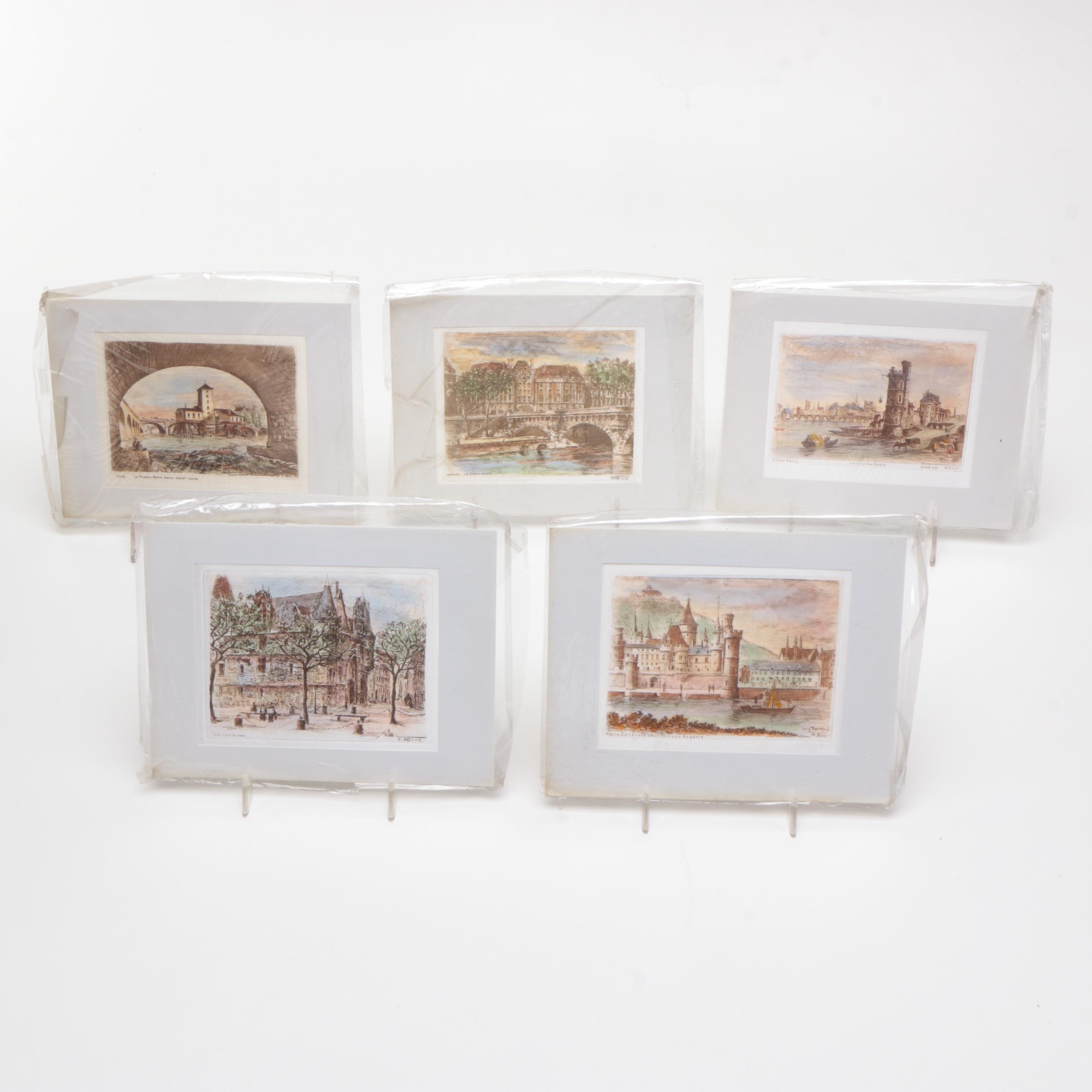 M. Roux Etched on Silk Assortment of Parisian Postcards