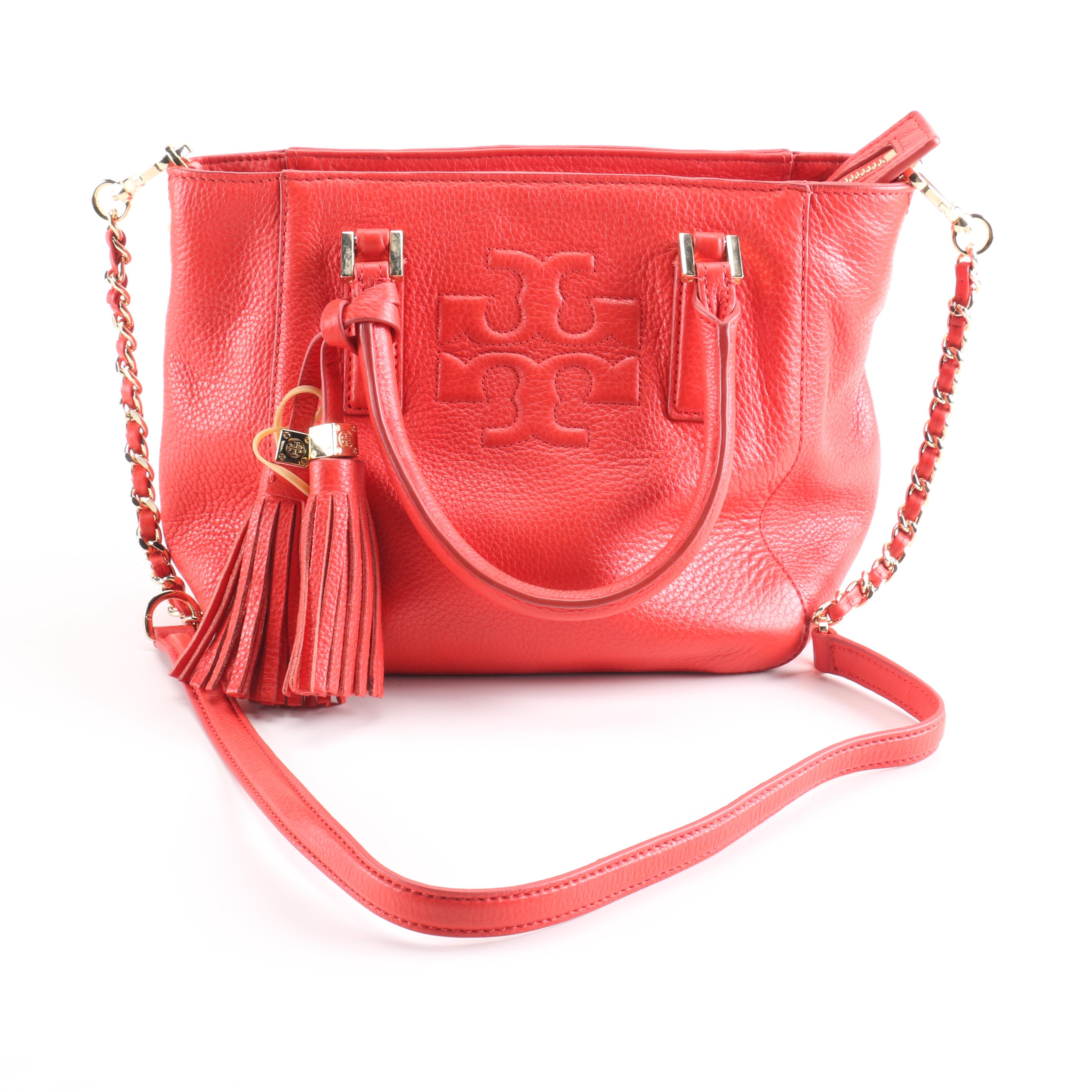 Tory Burch Red Pebbled Leather Handbag