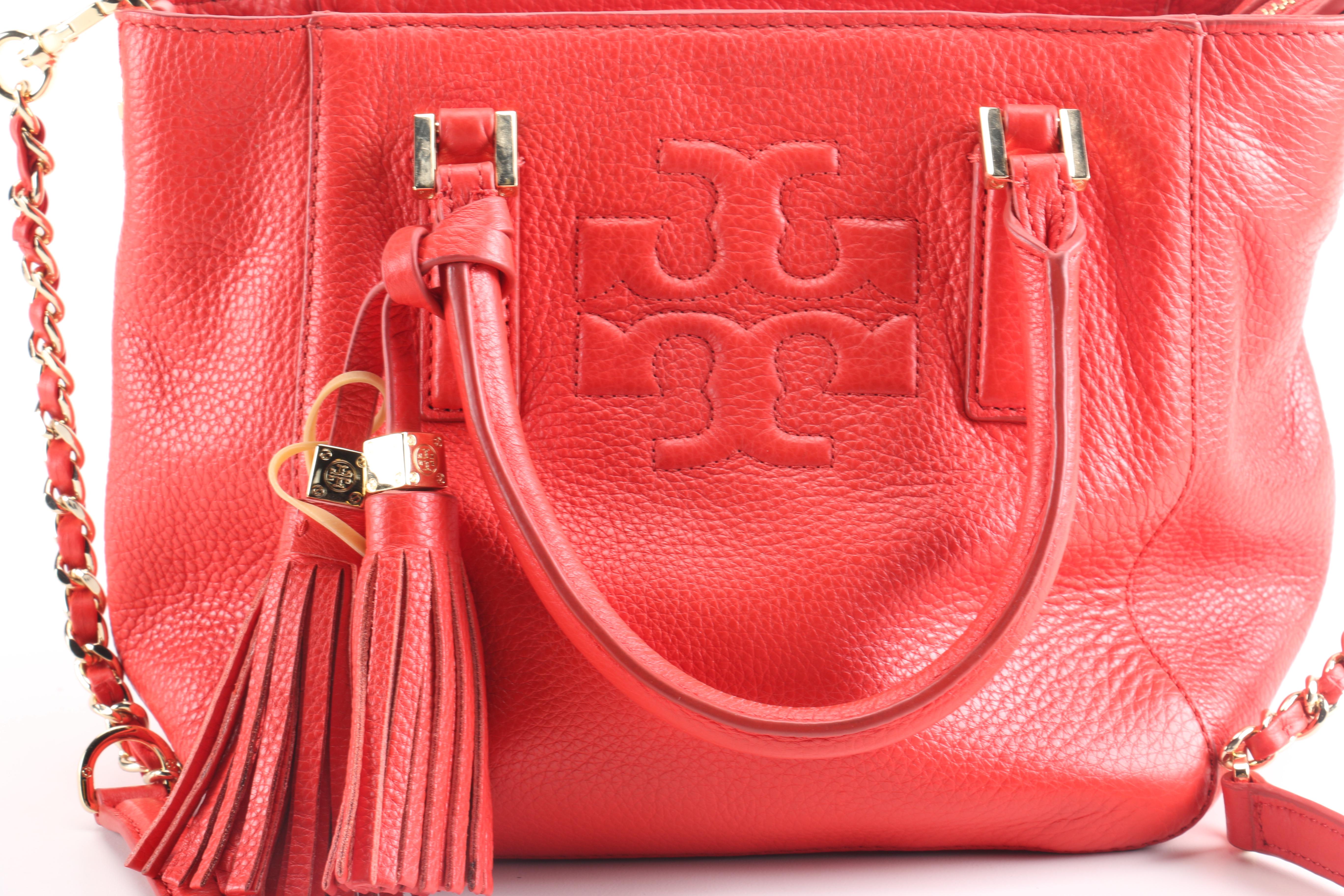 Tory Burch Red Pebbled Leather Handbag