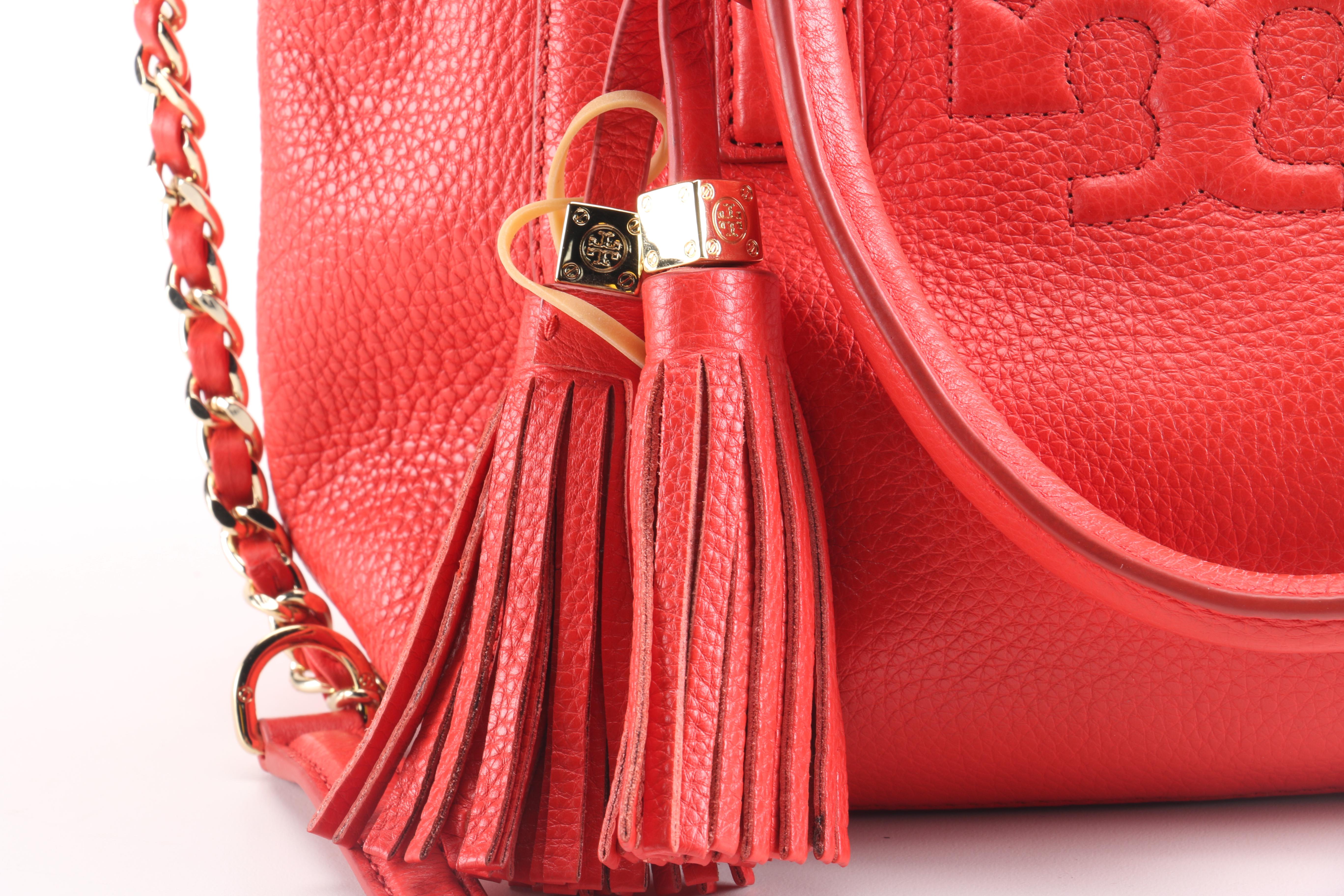 Tory Burch Red Pebbled Leather Handbag