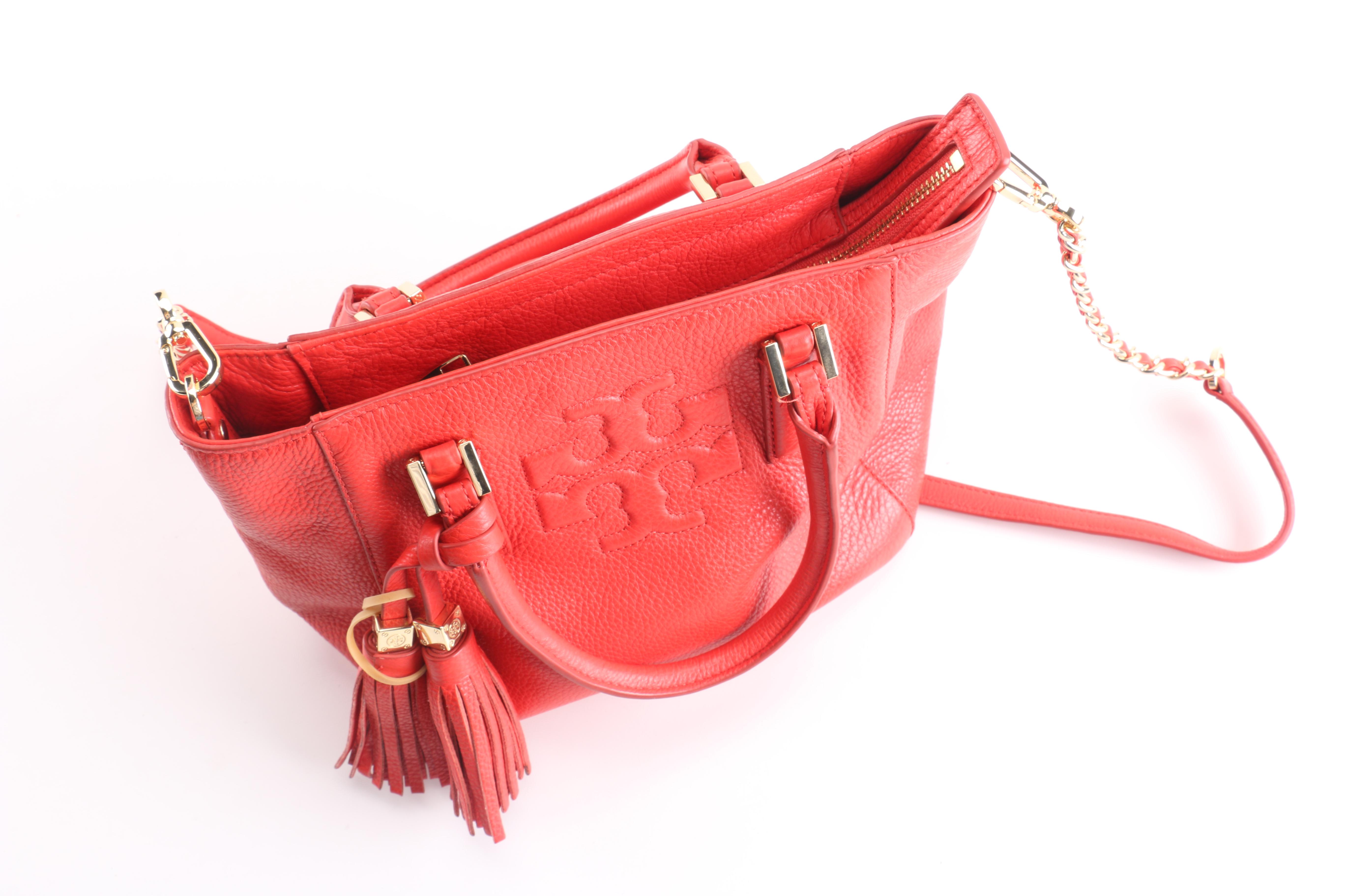 Tory Burch Red Pebbled Leather Handbag