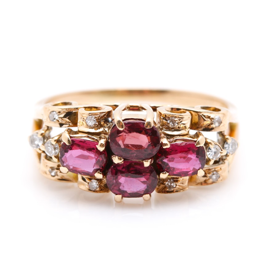 14K Yellow Gold 0.99 CTW Ruby and Diamond Ring