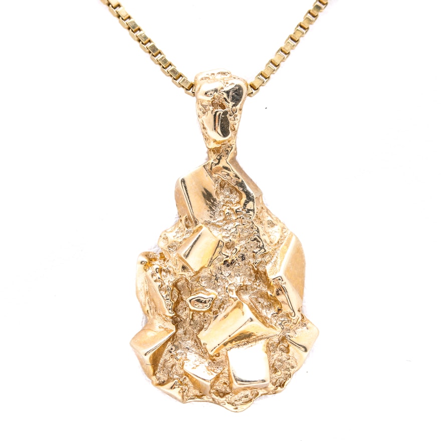 14K Yellow Gold Nugget Necklace