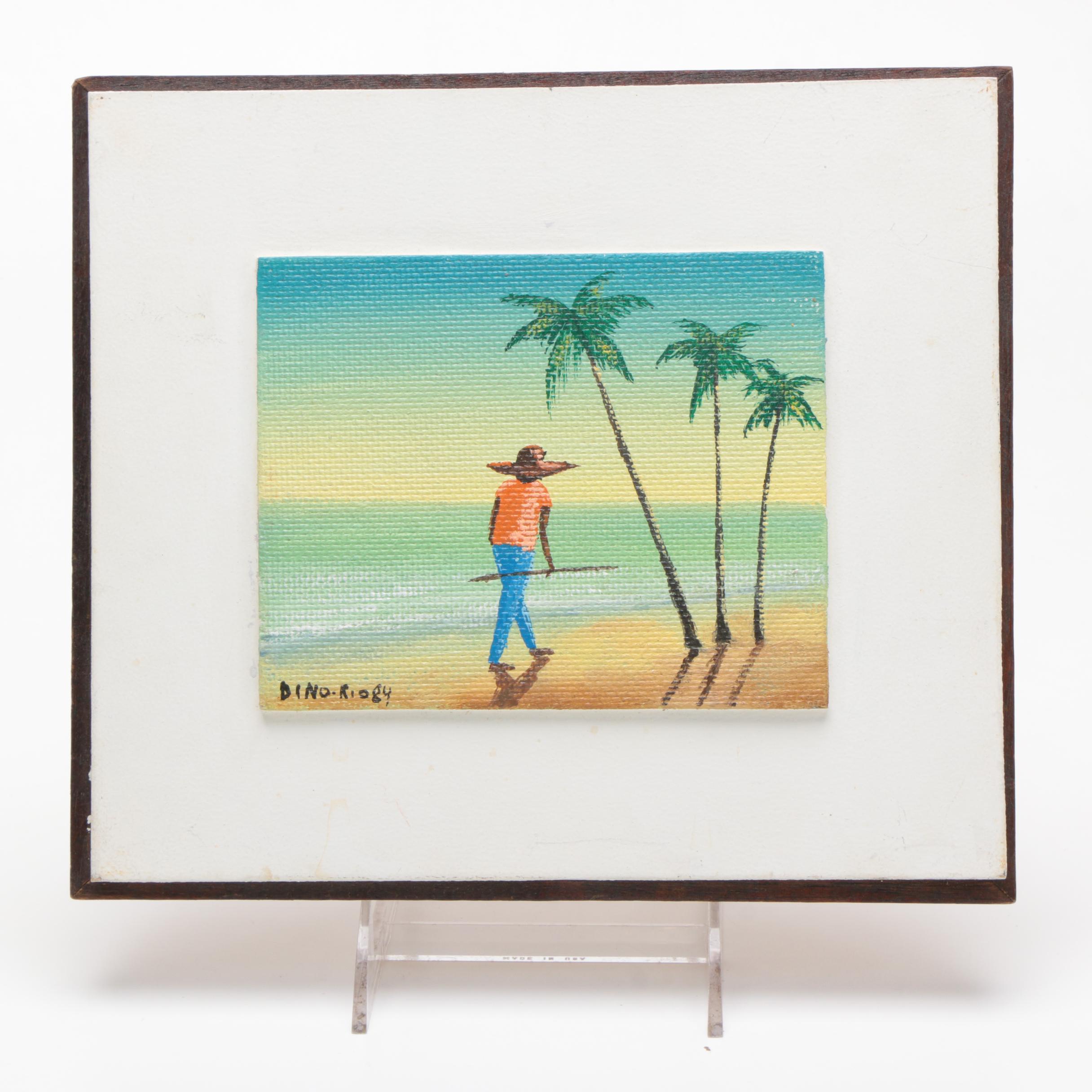 Dino Rio 1984 Acrylic Painting on Canvas Board