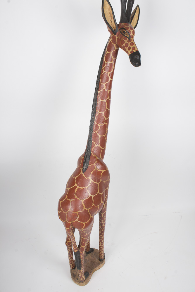 Large Carved Wood Giraffe Sculpture