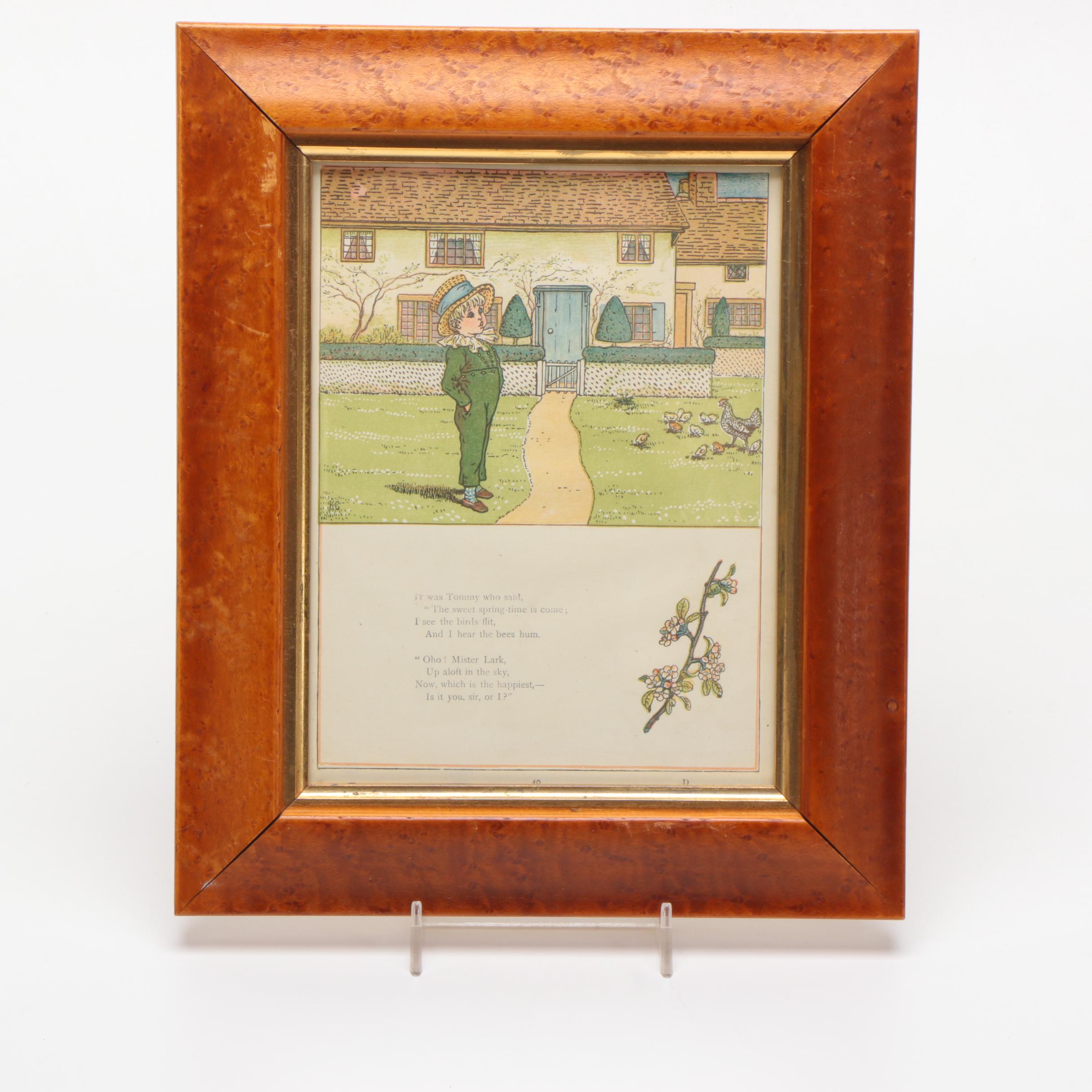 Kate Greenaway Lithograph Book Illustration with Poem "Tommy"