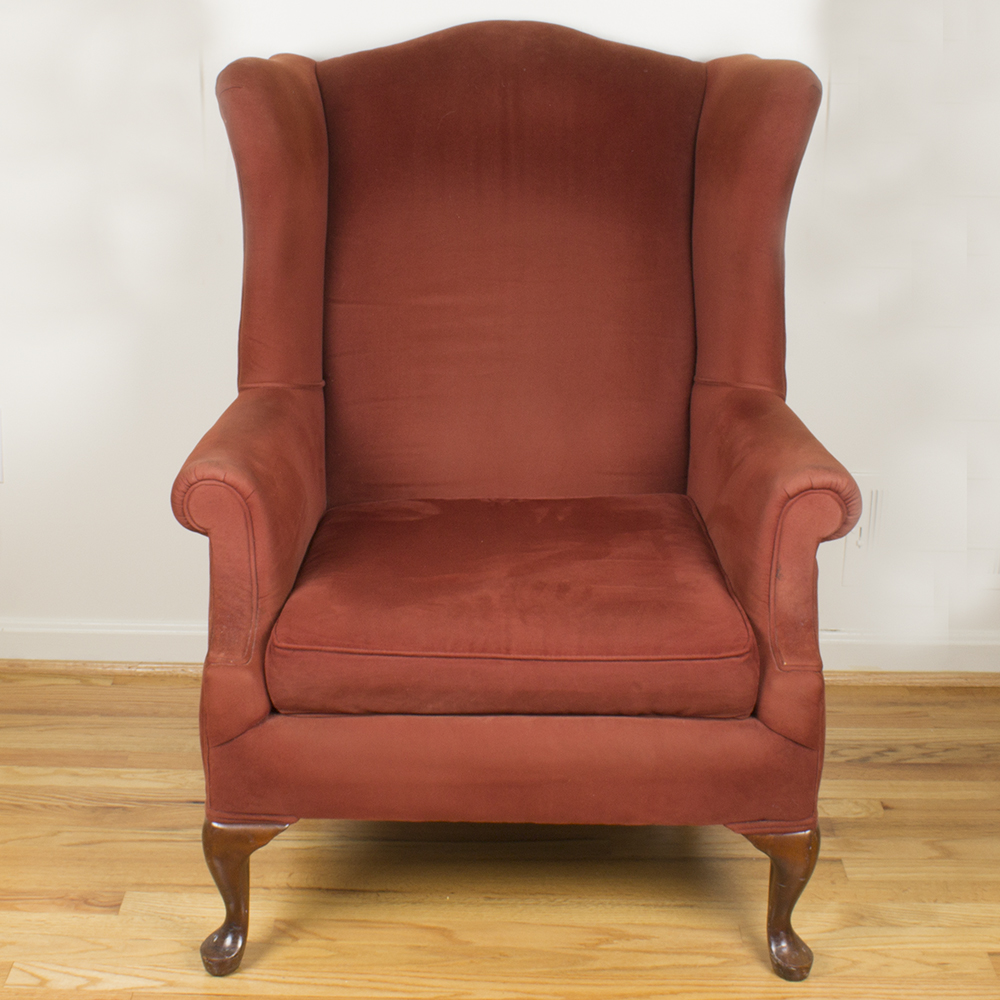 Queen Anne Style Upholstered Wing Chair by General Interiors Corp