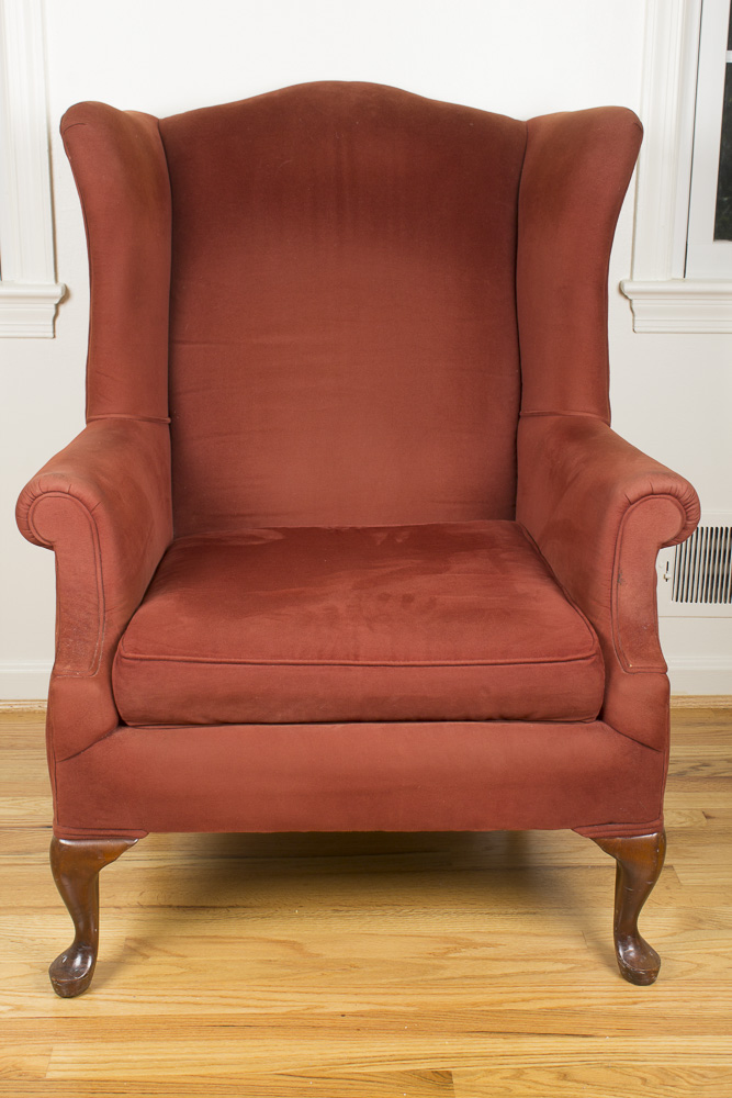 Queen Anne Style Upholstered Wing Chair by General Interiors Corp