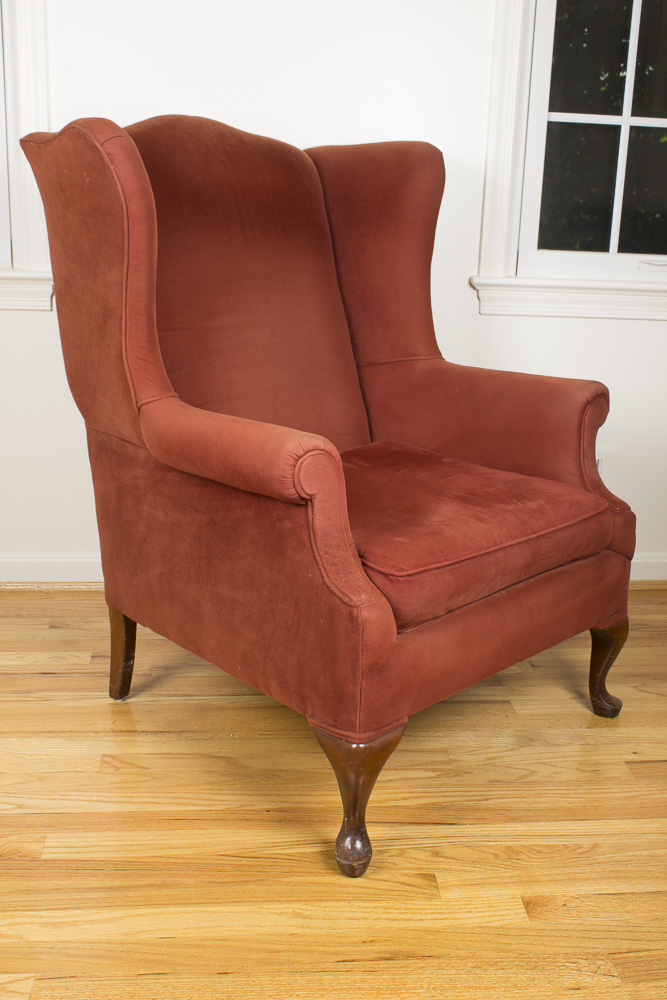 Queen Anne Style Upholstered Wing Chair by General Interiors Corp