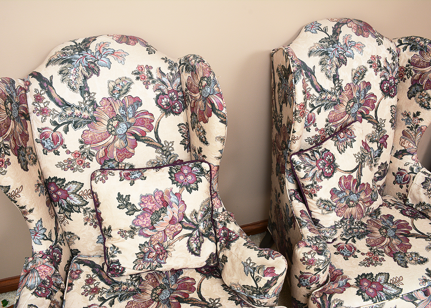 Foliate and Floral Wingback Chairs