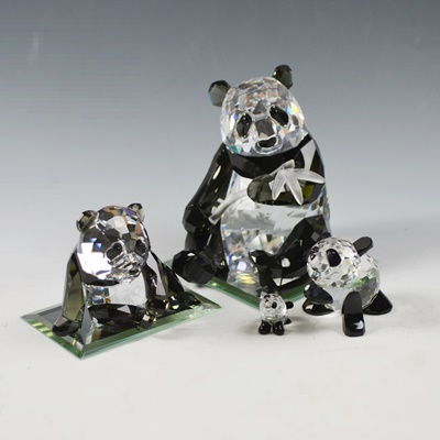 Swarovski Panda Family Crystal Figurines