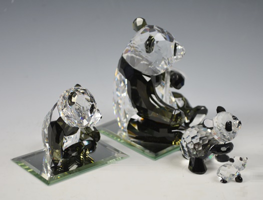 Swarovski Panda Family Crystal Figurines