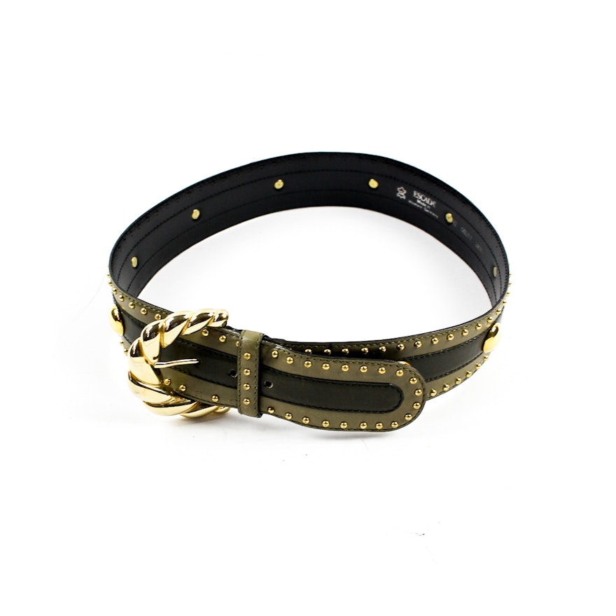 Escada Leather Belt With Brass Tone Embellishments