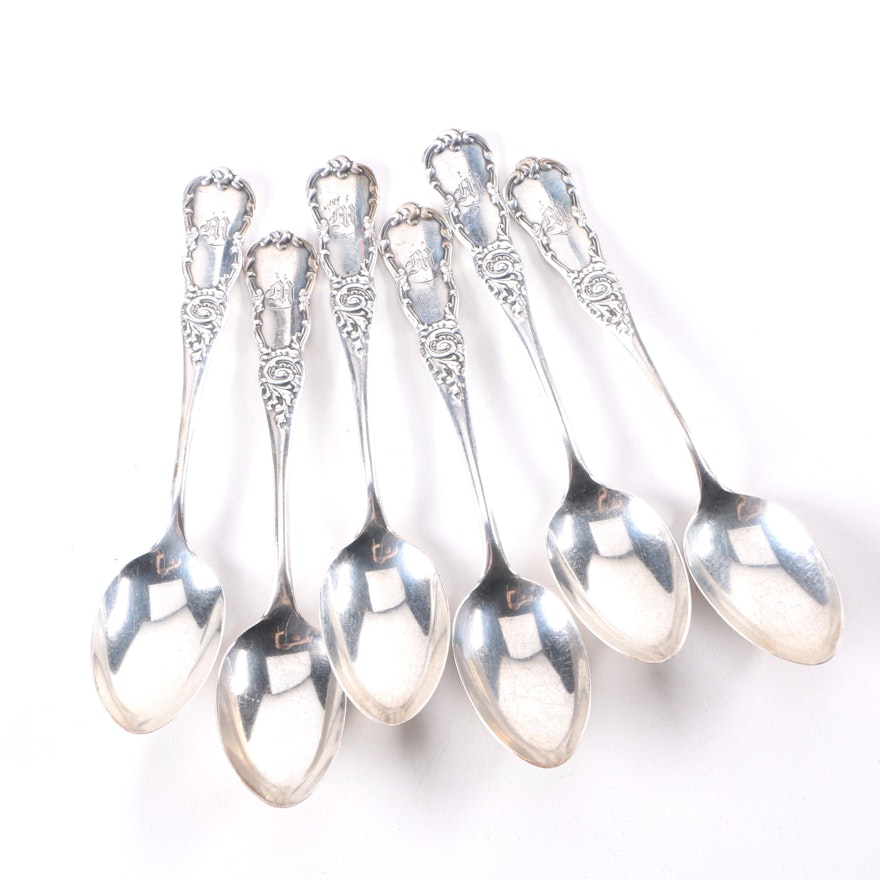 Set of Six Engraved Sterling Silver Spoons