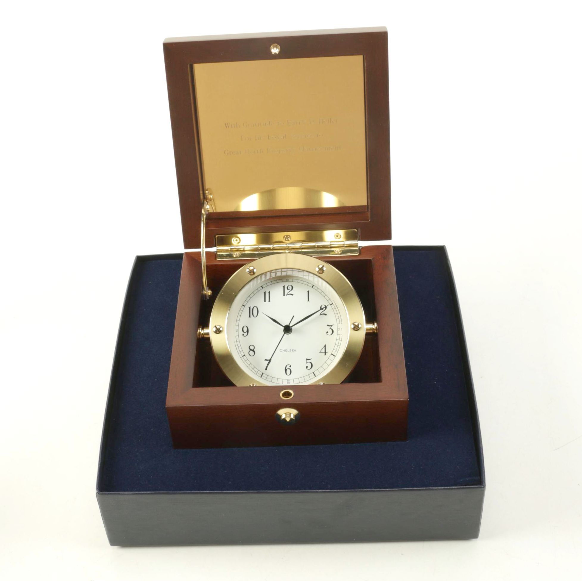 Brass Chelsea Clock in Wood Presentation Box