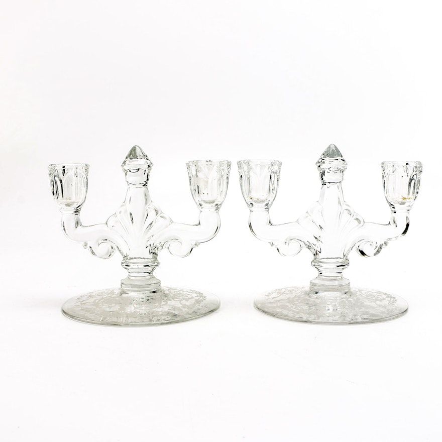Cambridge Double-Arm Glass Candle Holders