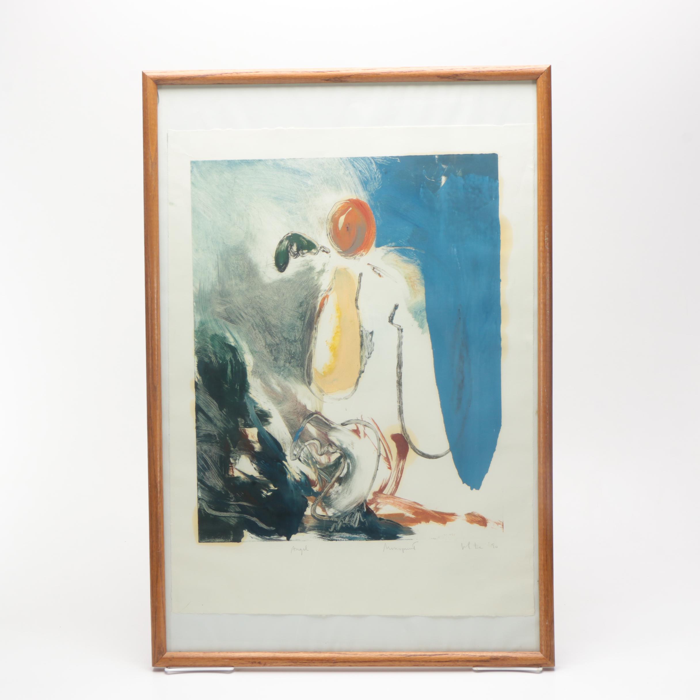 Abstract Monoprint on Paper "Angel"