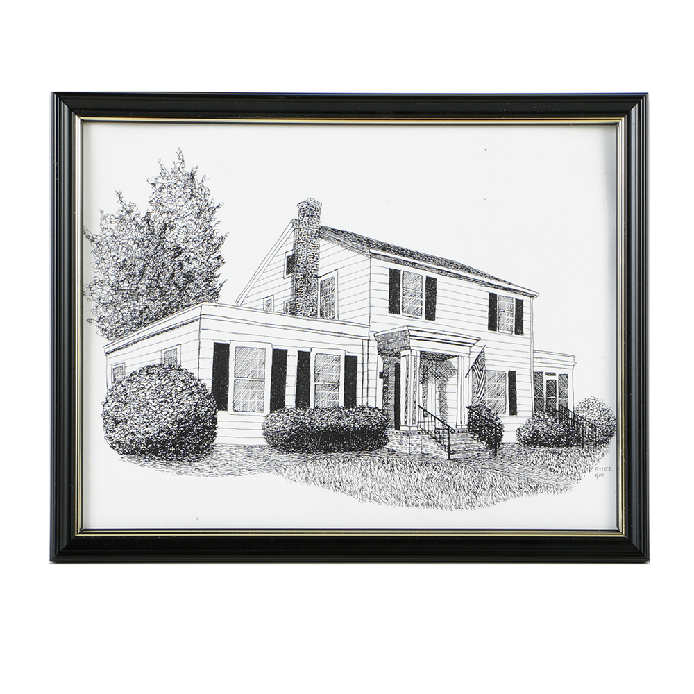 R. Etter Ink on Paper Drawing of House