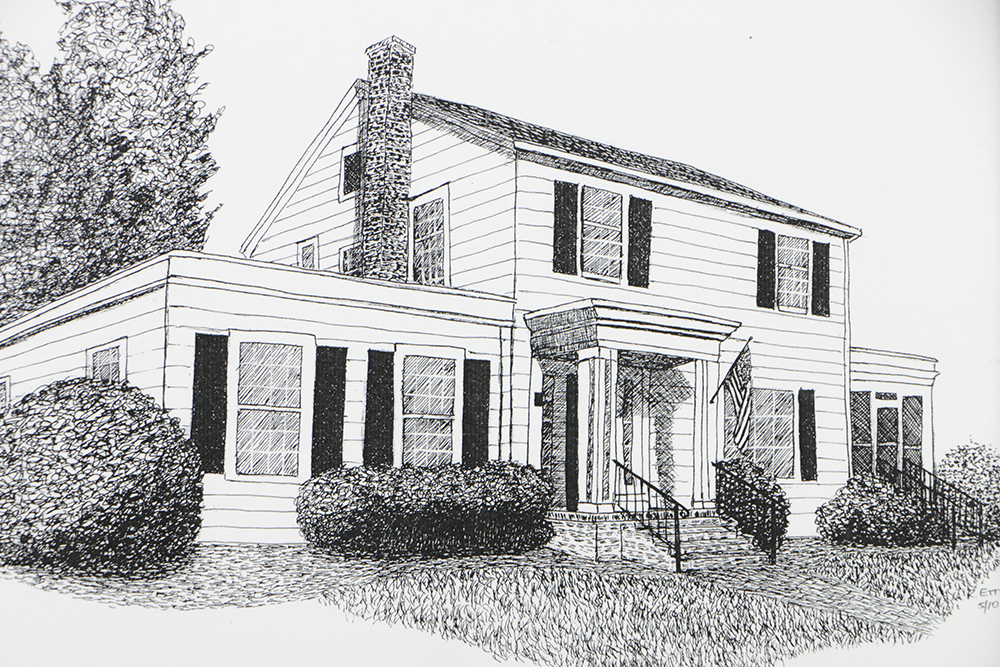 R. Etter Ink on Paper Drawing of House