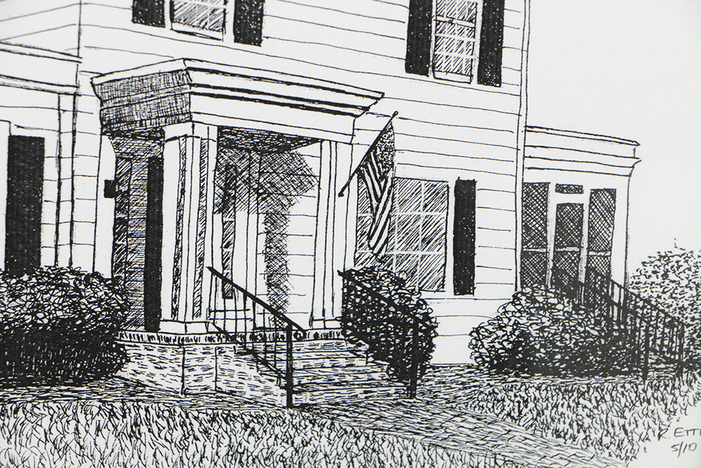 R. Etter Ink on Paper Drawing of House